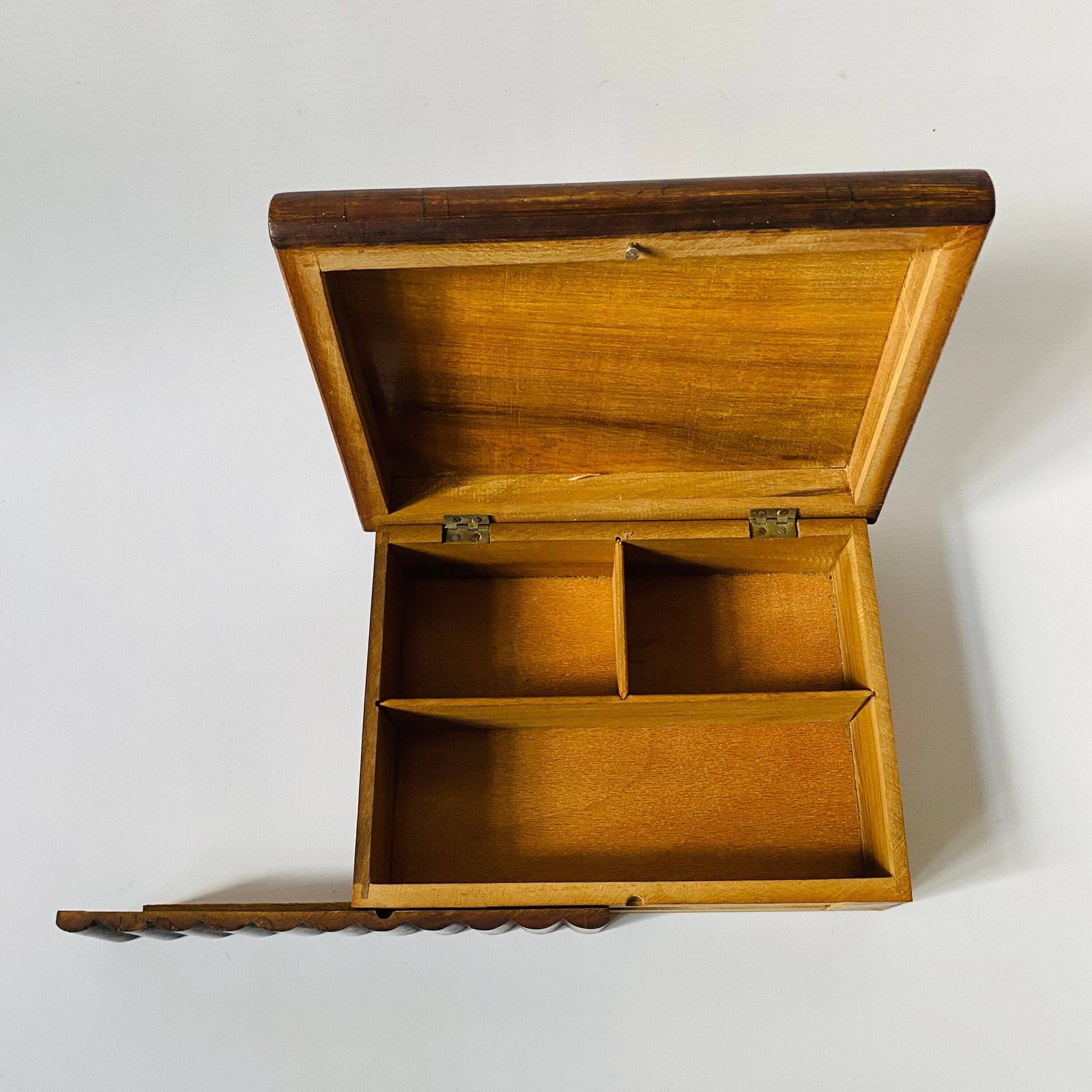 Antique Olive Wood Puzzle Box: Sorrento Sewing Motif Marquetry photo for sale