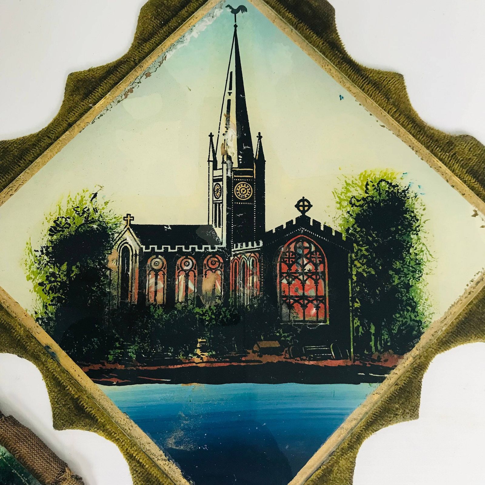 Pair Of Antique Reverse Glass Paintings: Burns Cottage & Alloway Church, Scotland photo vinterior