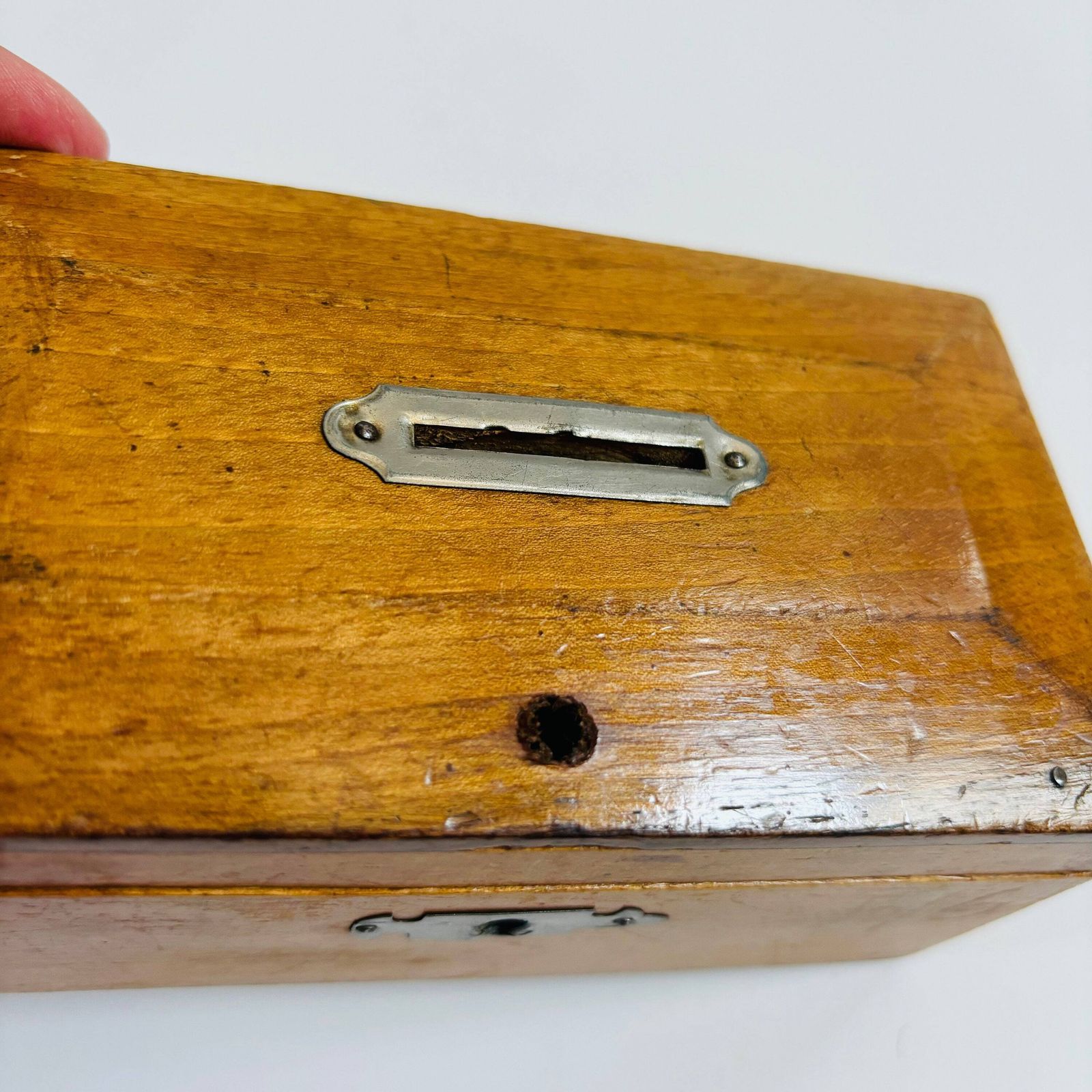 Antique 1920s Elm Wood Coin Box: British Display Keepsake photo Home Decor