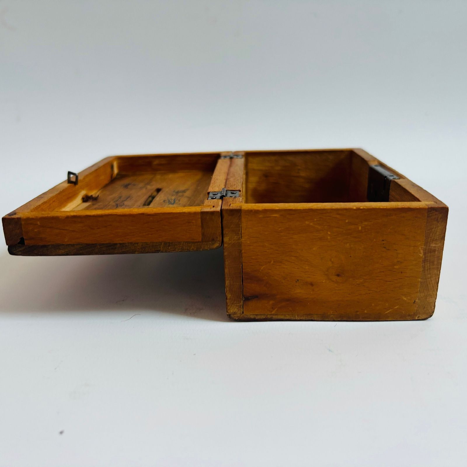 Antique 1920s Elm Wood Coin Box: British Display Keepsake photo vintage