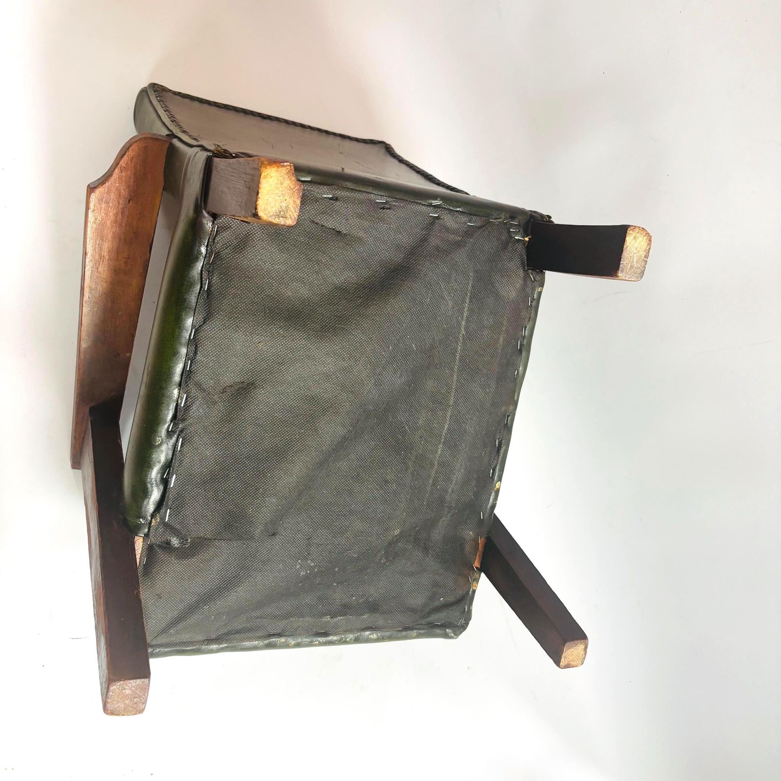 Mid Century Modern Child's Chair: Oak & Hunter Green Leather, Scandinavian Retro Style photo vinterior