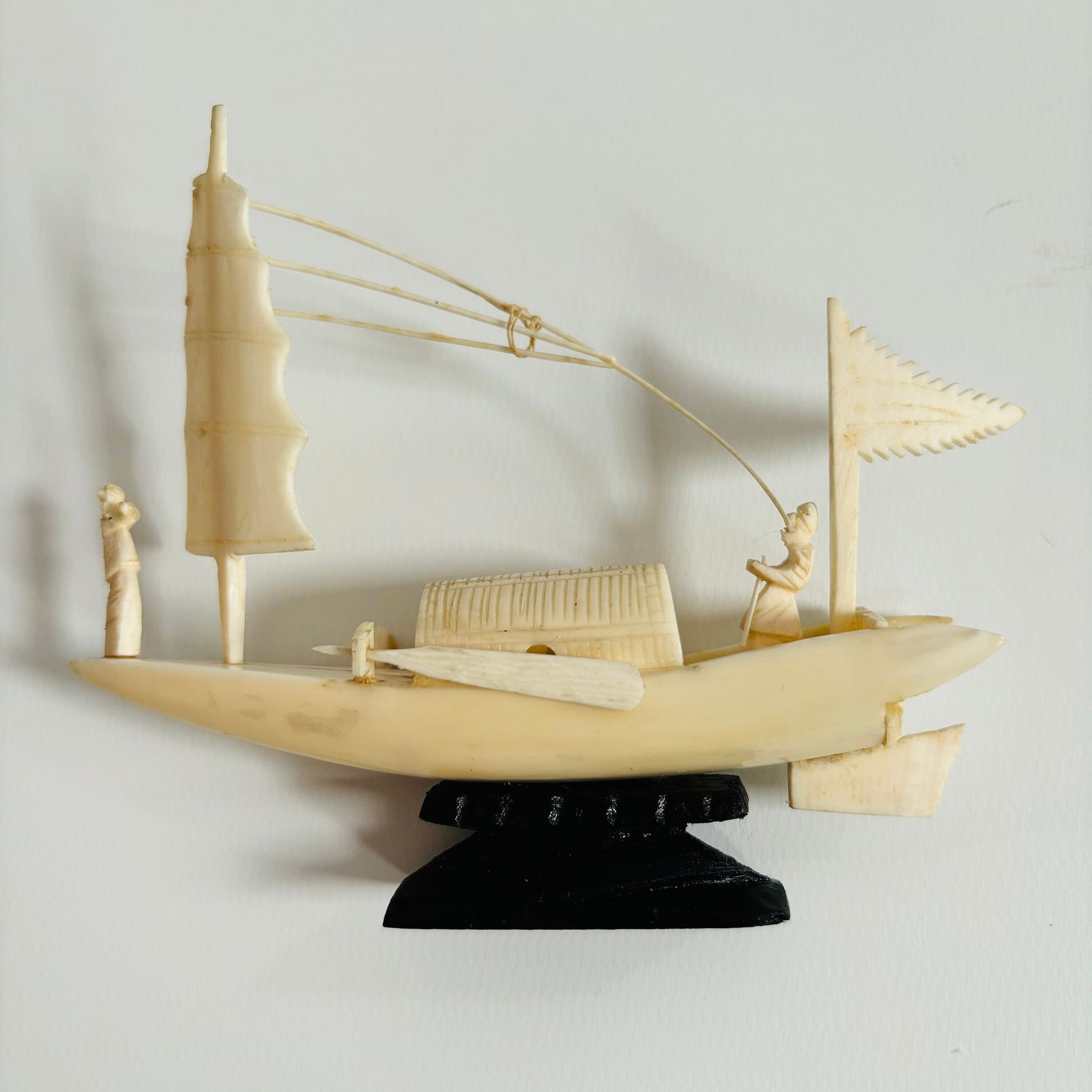 Antique Chinese Resin Ship Miniature: Fisherman Boat Ornament photo 52.0