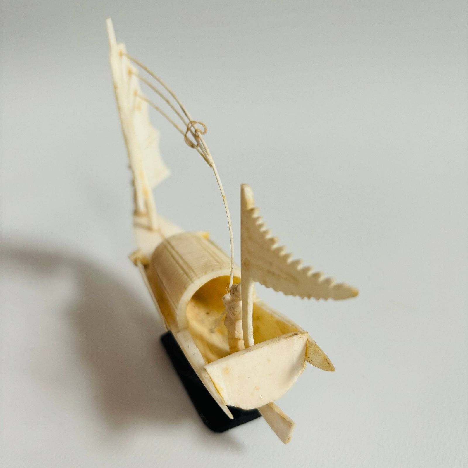 Antique Chinese Resin Ship Miniature: Fisherman Boat Ornament photo vinterior