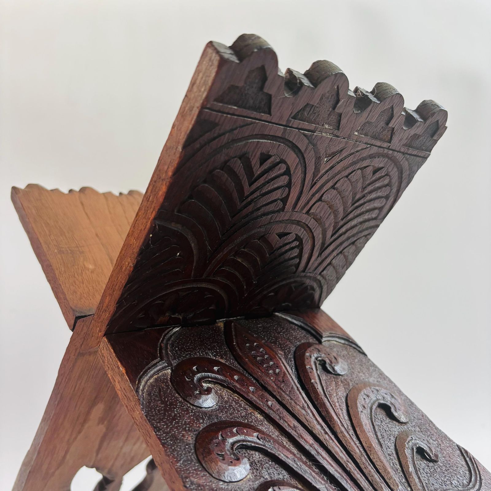 Antique Elm Wood Quran Stand: 19thc Anglo Indian Folding Lectern photo buy