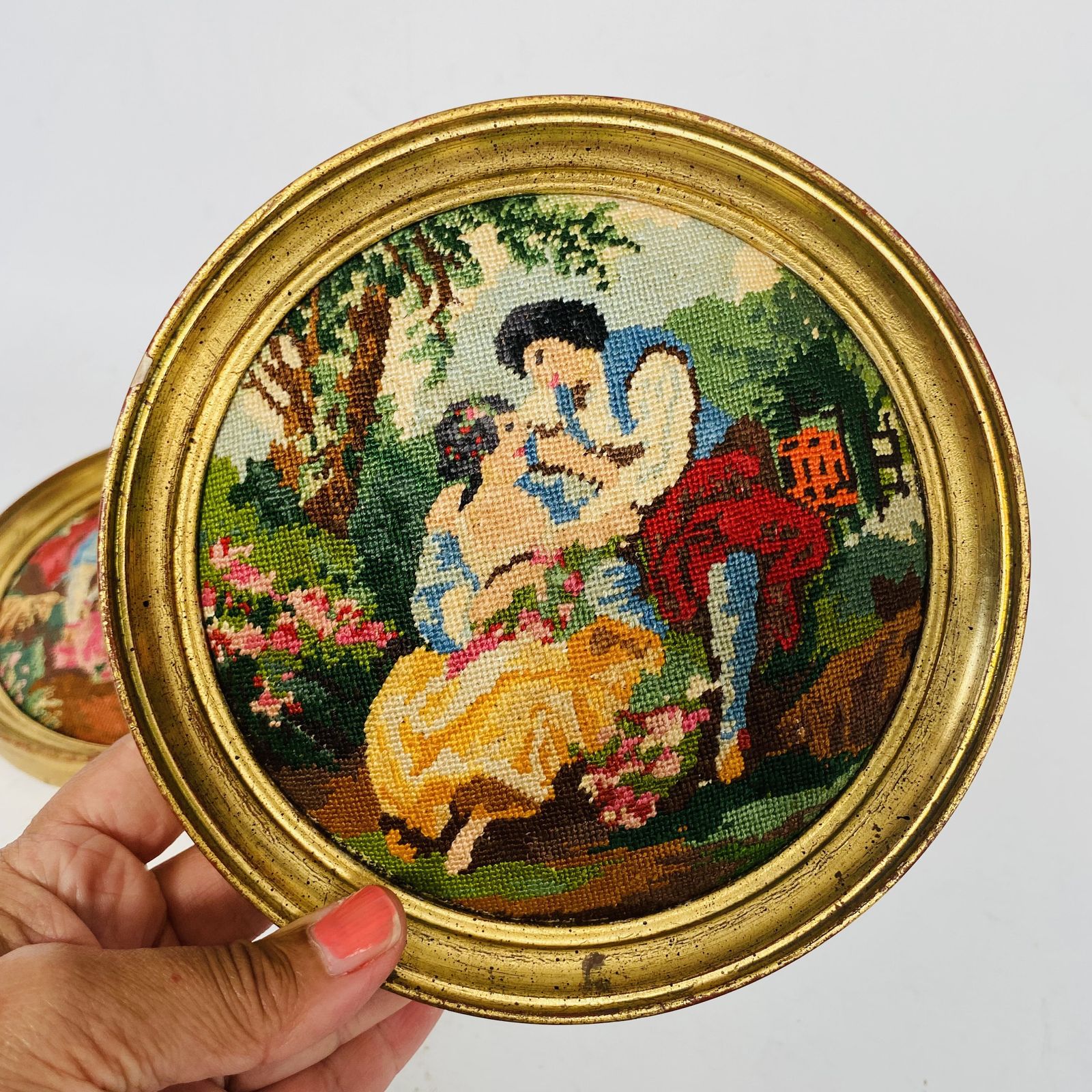Vintage Victorian Needlepoint Pictures: Romantic Couple Tapestry Art photo 62.0