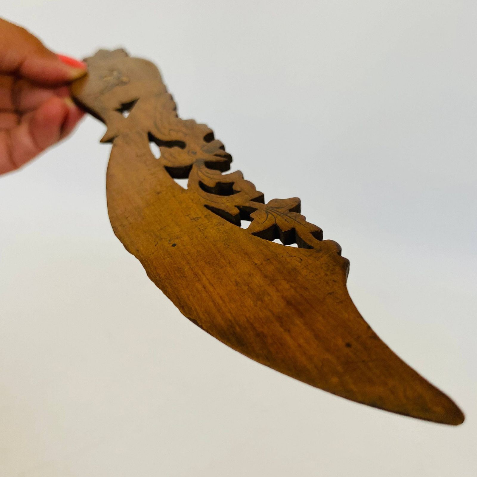 photo furniture Rare Collectable Letter Opener  1930's Olive Wood/Swallow Bird Love Handmade/Marquetry/Folk Details