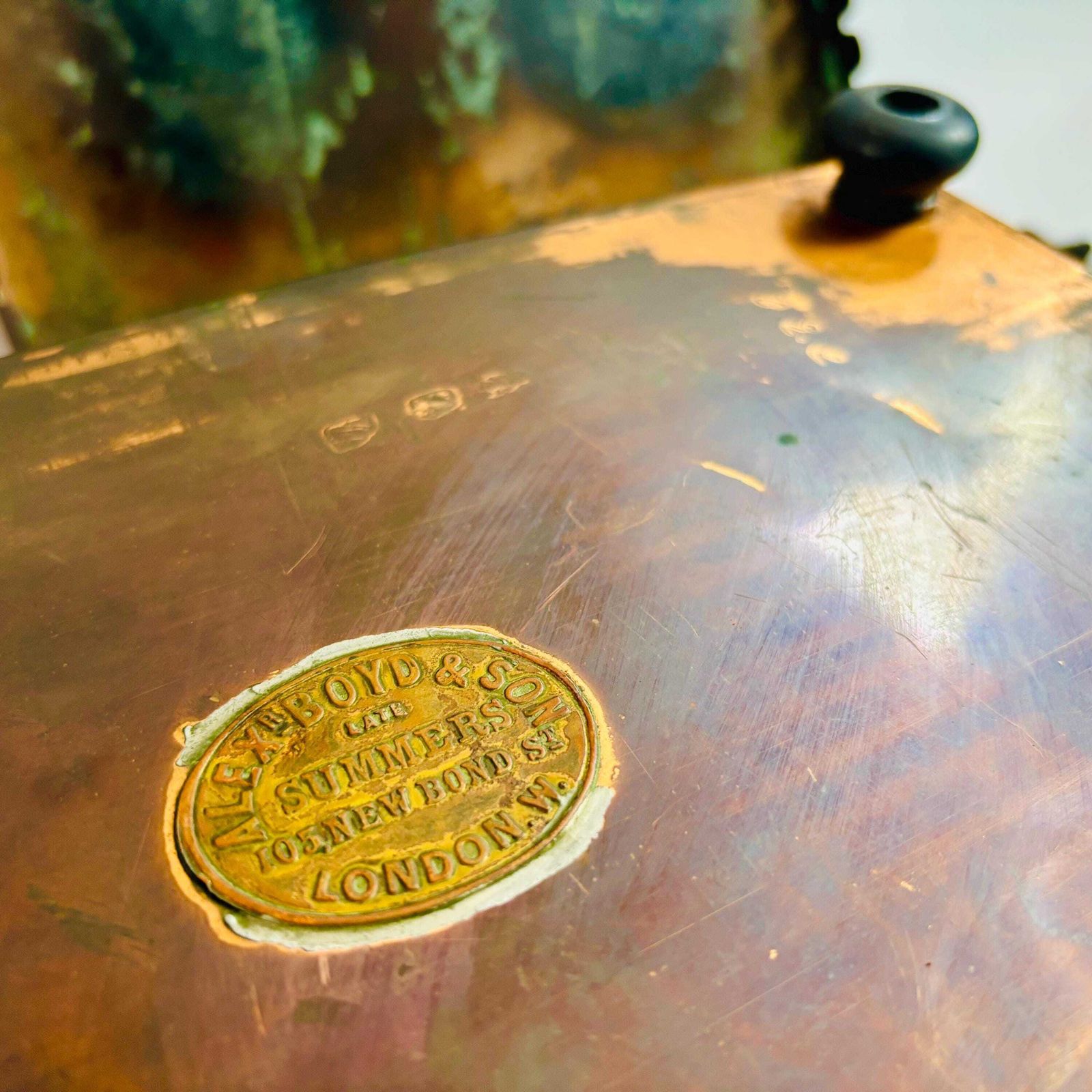Antique Copper Chafing Dish Stand, Alexr. Boyd London, Arts & Crafts Era photo vinterior