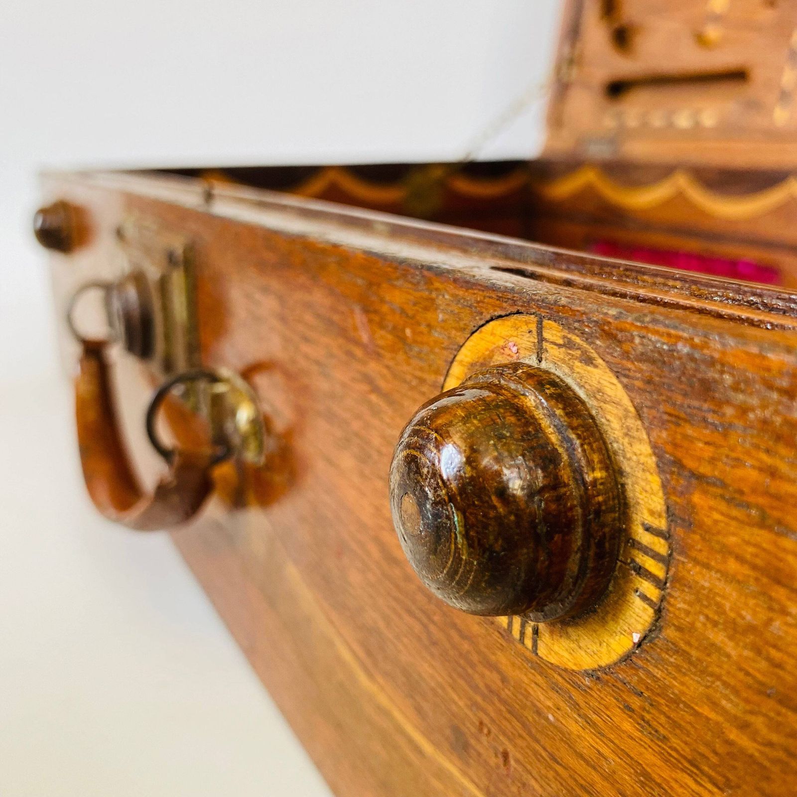 Sorrento Marquetry Suitcase: Antique Olive & Cherry Wood Folk Art photo 425.0