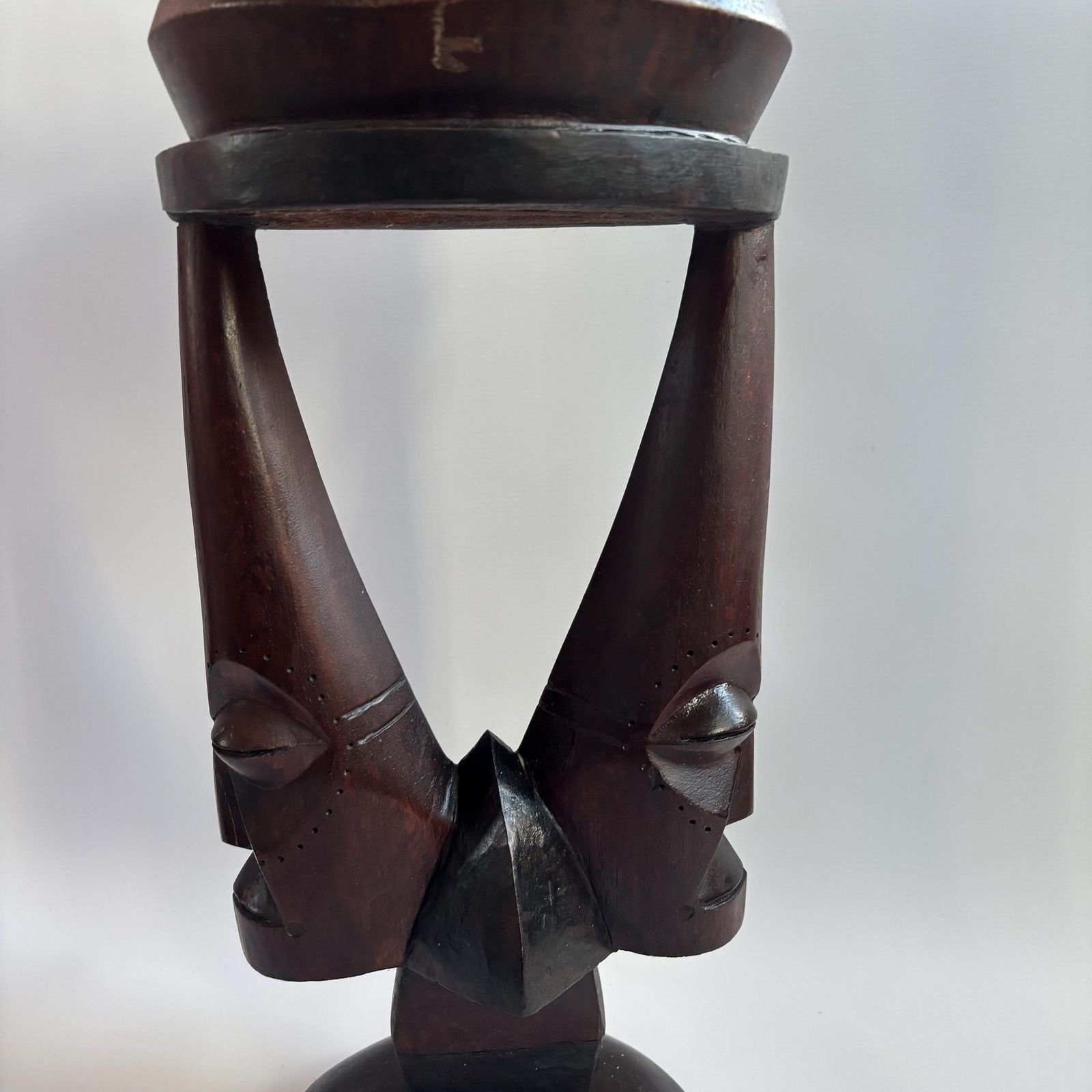 Antique Tonga Ebony Wood Stand: 1950s African Shaman Carved Plant Stand photo vinterior