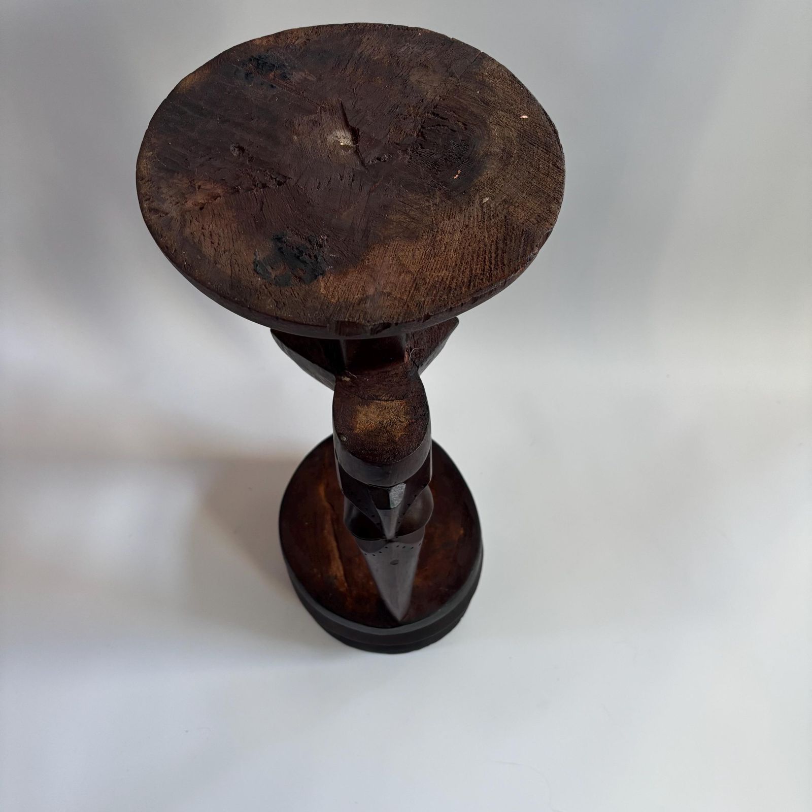 Antique Tonga Ebony Wood Stand: 1950s African Shaman Carved Plant Stand photo vintage