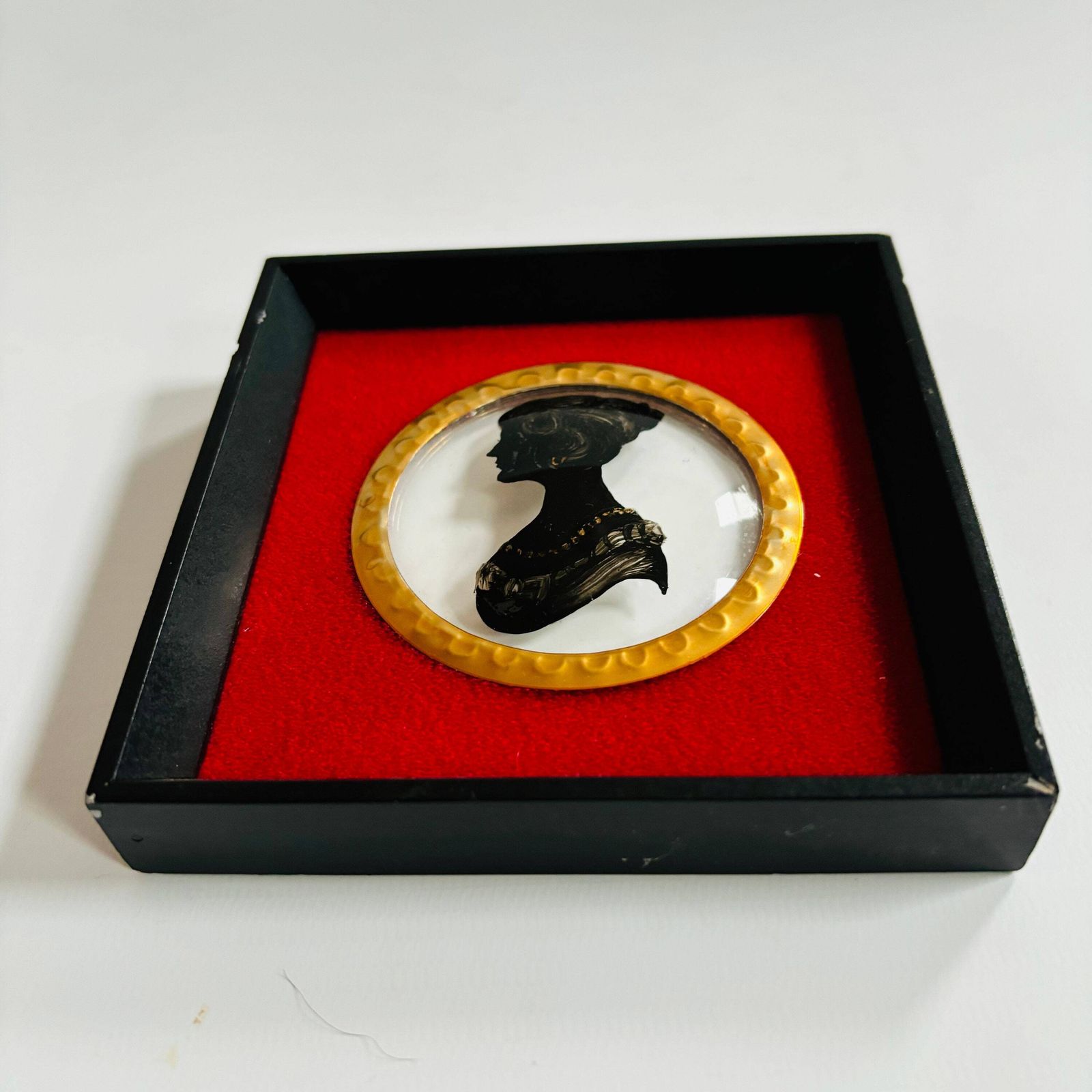 photo for sale Art Deco Hand Painted Silhouette Portrait Miniature By H.C. Basset