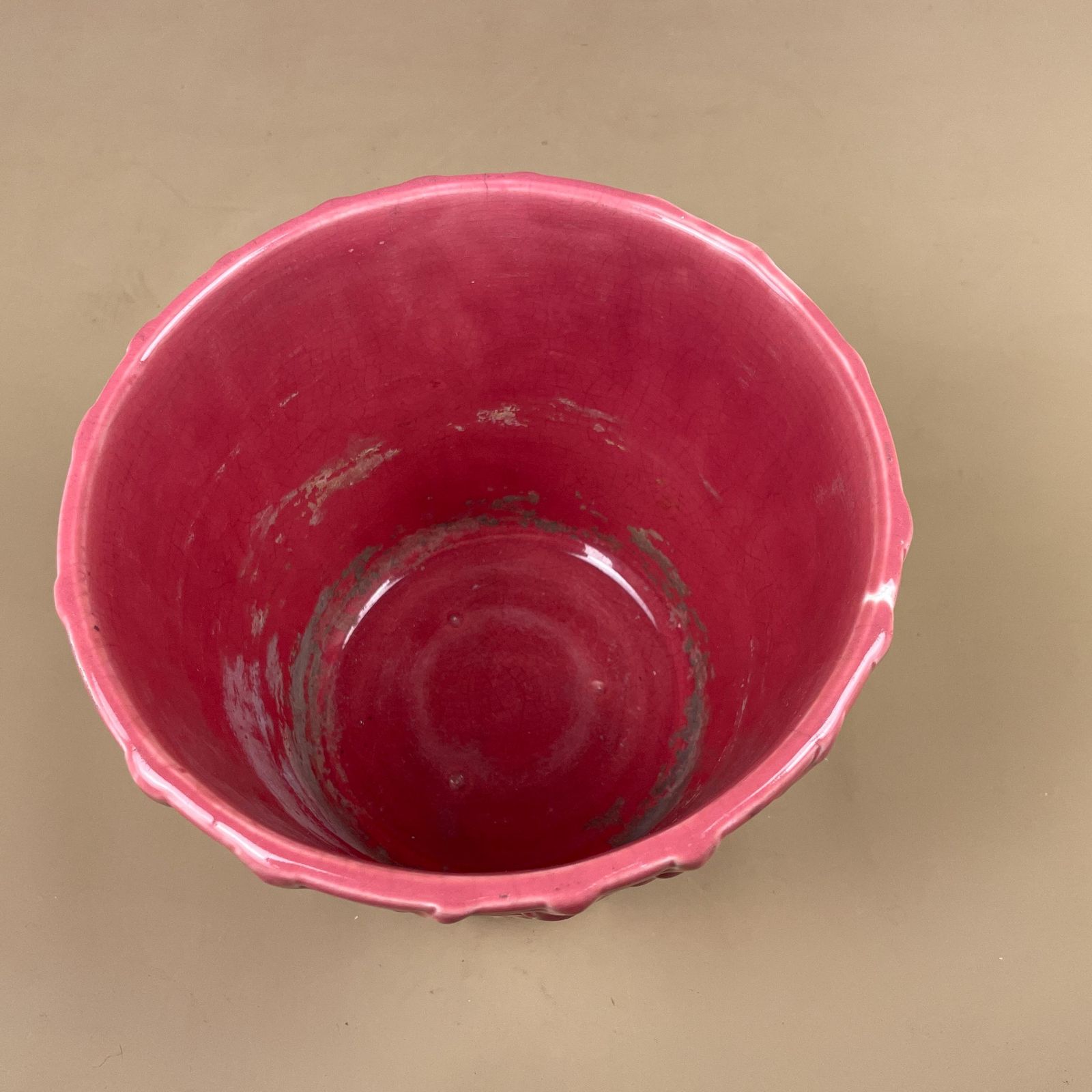 Pink Ceramic Planter Pot Bamboo Pattern Vintage Asian Style Glazed Flower Pot Home Decor Mid Century Oriental Japanese Style photo vinterior