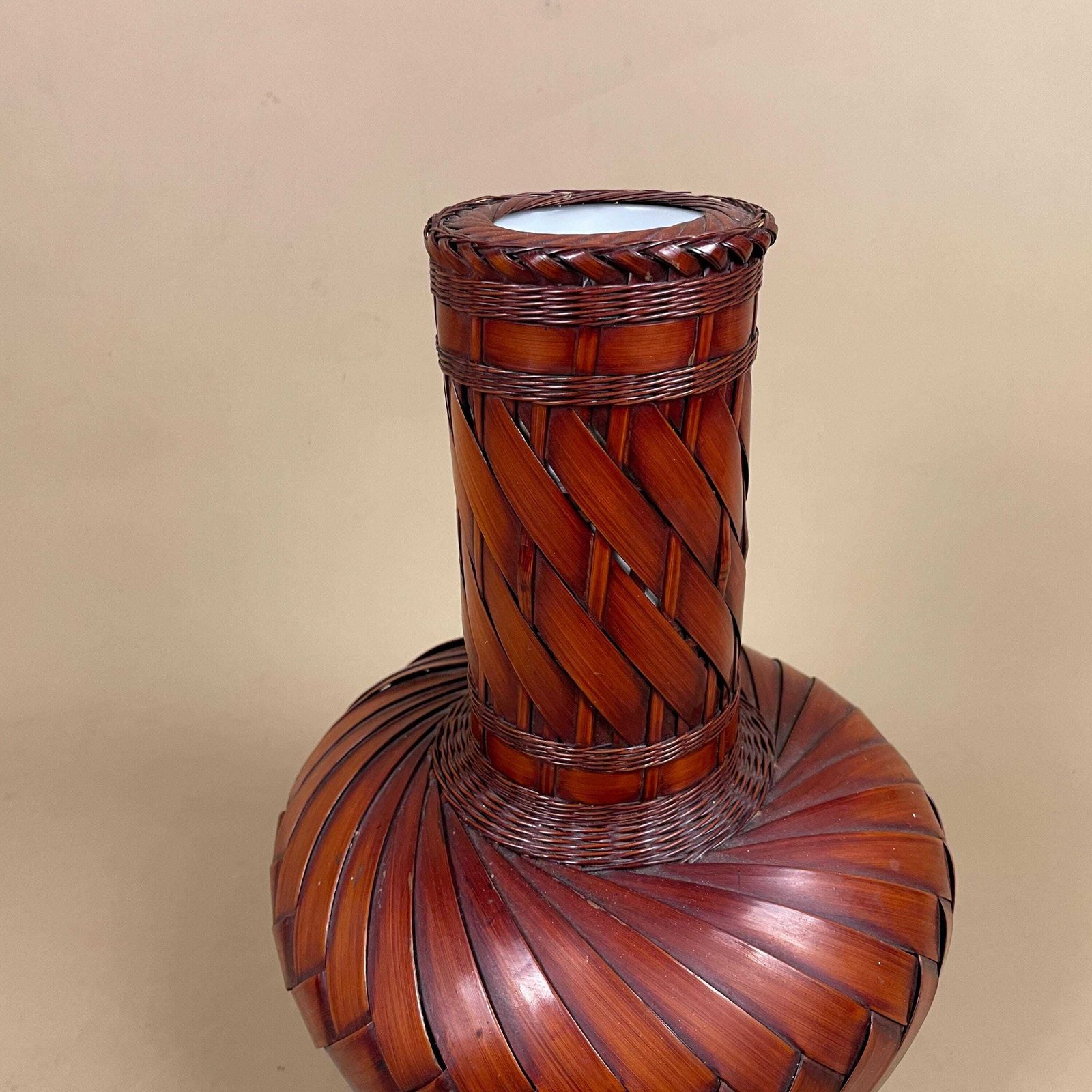 Vintage Japanese Ikebana Vase Bamboo Woven Ceramic Inner C.1950s Table Display Mid Century Decor Hand Woven Natural Home Accent photo 92.0