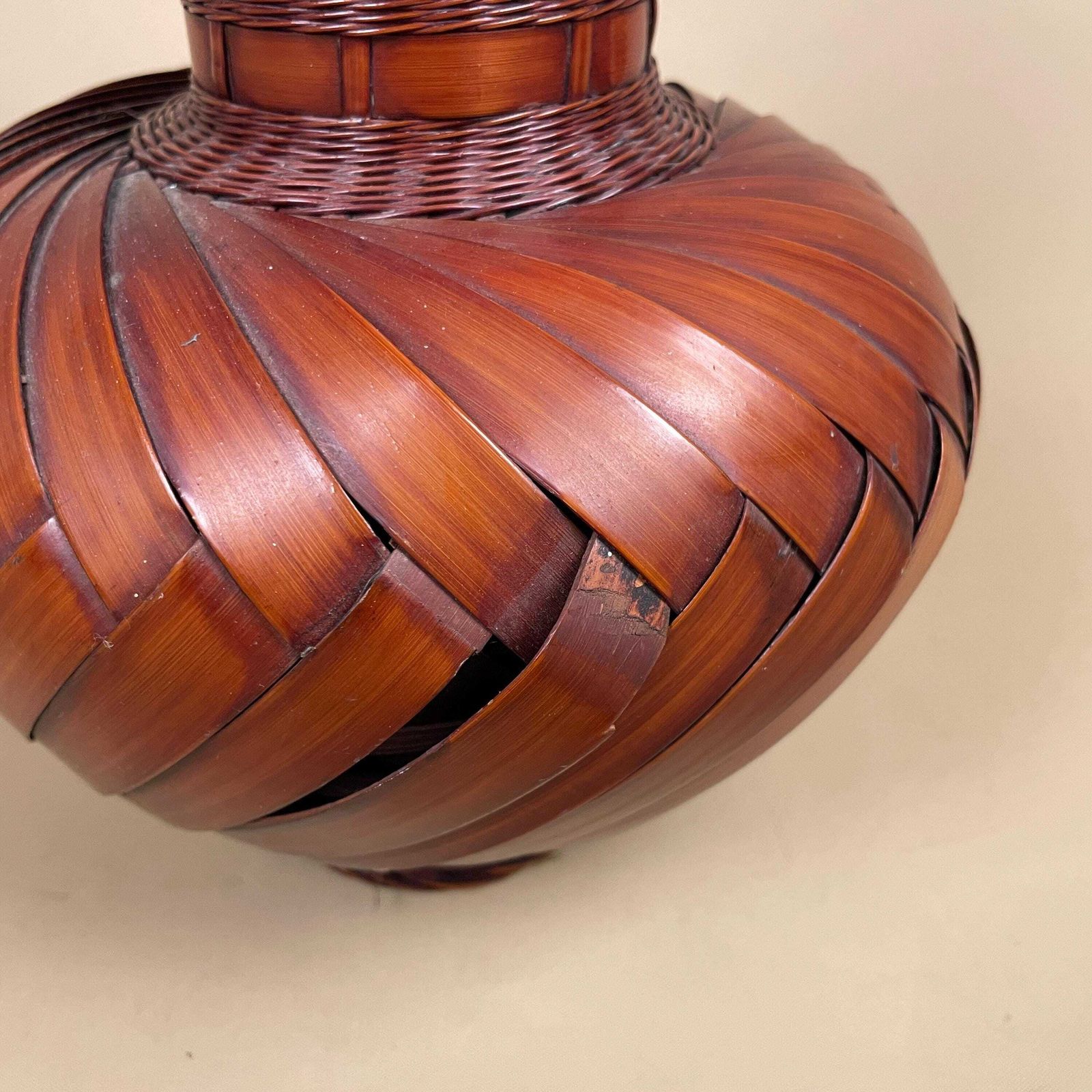 Vintage Japanese Ikebana Vase Bamboo Woven Ceramic Inner C.1950s Table Display Mid Century Decor Hand Woven Natural Home Accent photo vintage