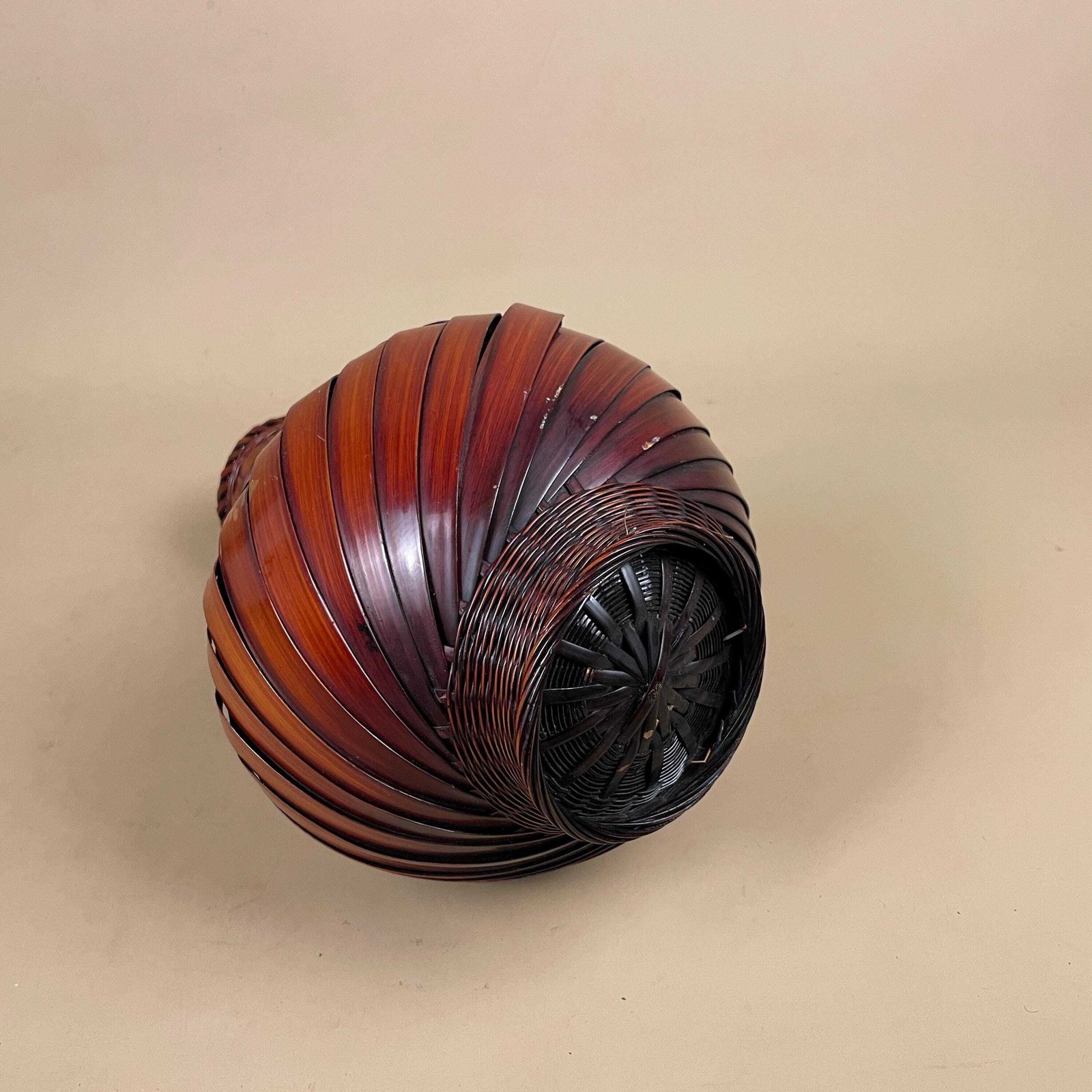 photo furniture Vintage Japanese Ikebana Vase Bamboo Woven Ceramic Inner C.1950s Table Display Mid Century Decor Hand Woven Natural Home Accent