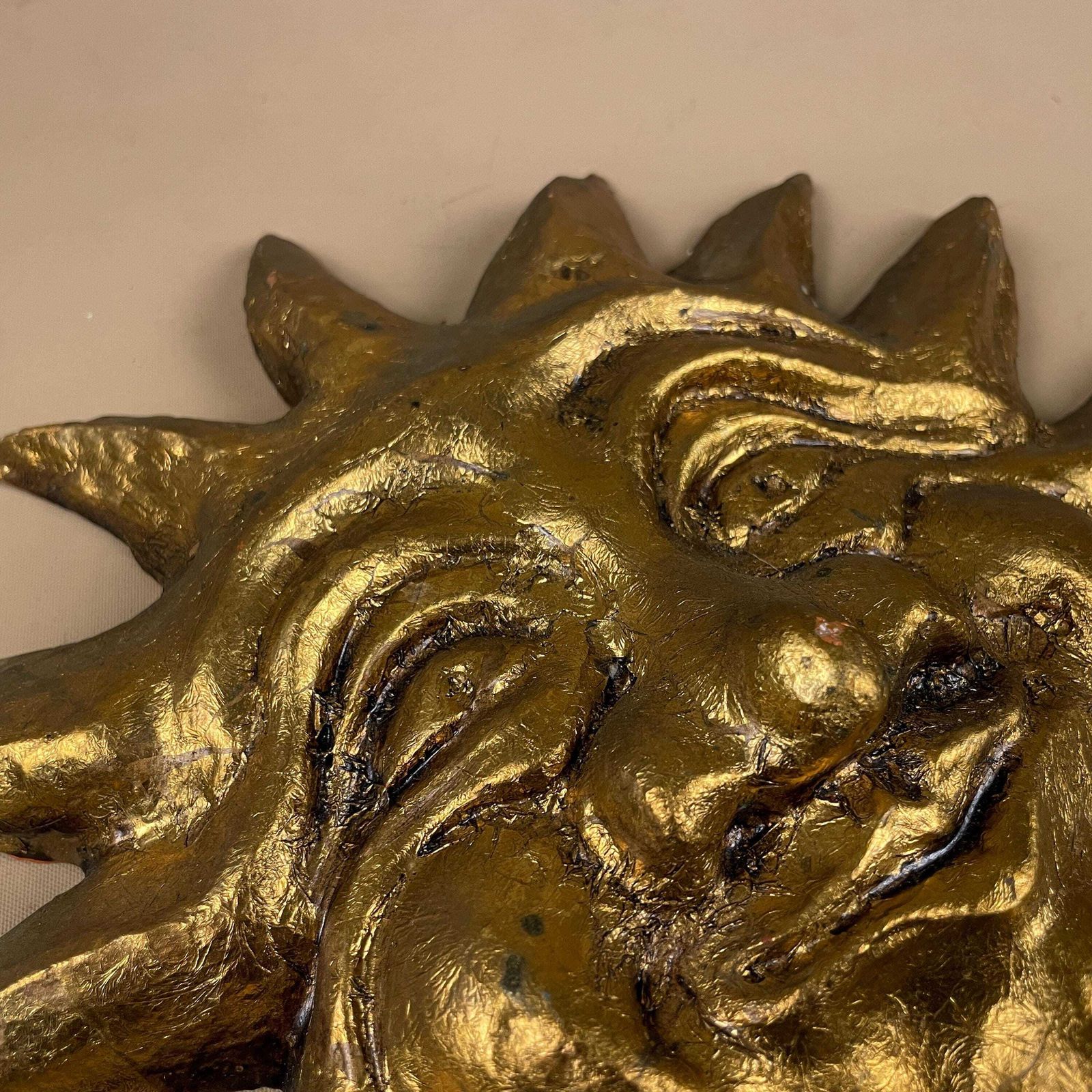 Gold Sun Face Wall Hanging By Sue Hofman Celestial Art Clay Decor Painted Quirky Artwork photo Art
