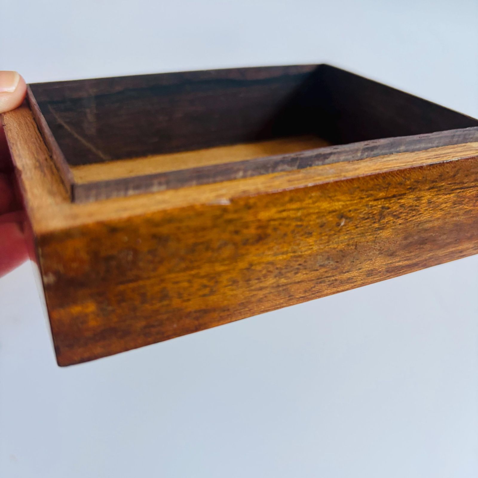 Antique Rosewood Box: 1930s Petite Wooden Keepsake With Dovetail photo vinterior