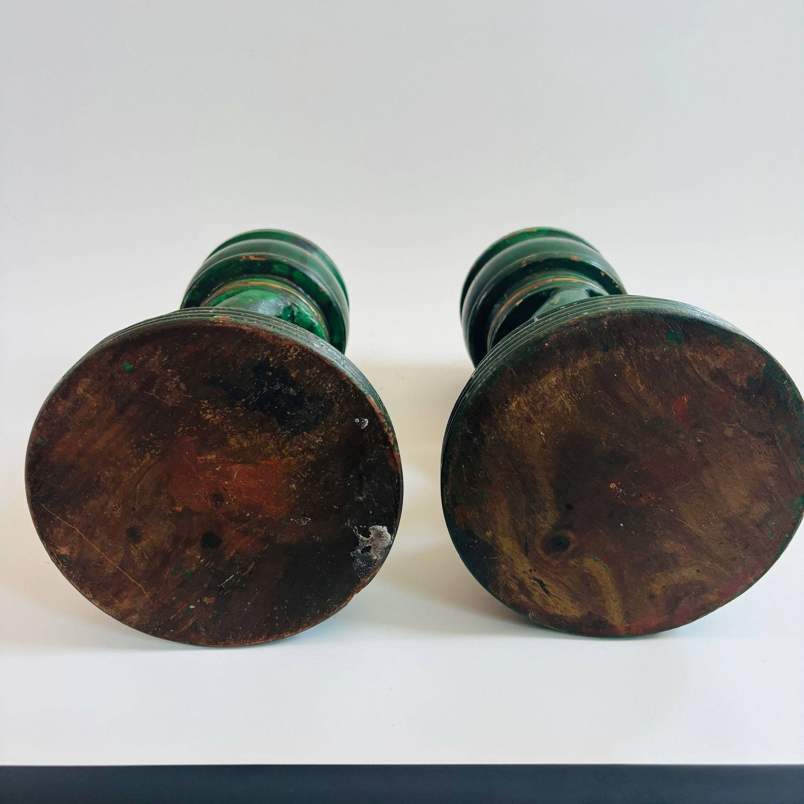 Pair Of Antique Mahogany Torchere Candle Holders: Green & Gold Twist Design photo Home Decor