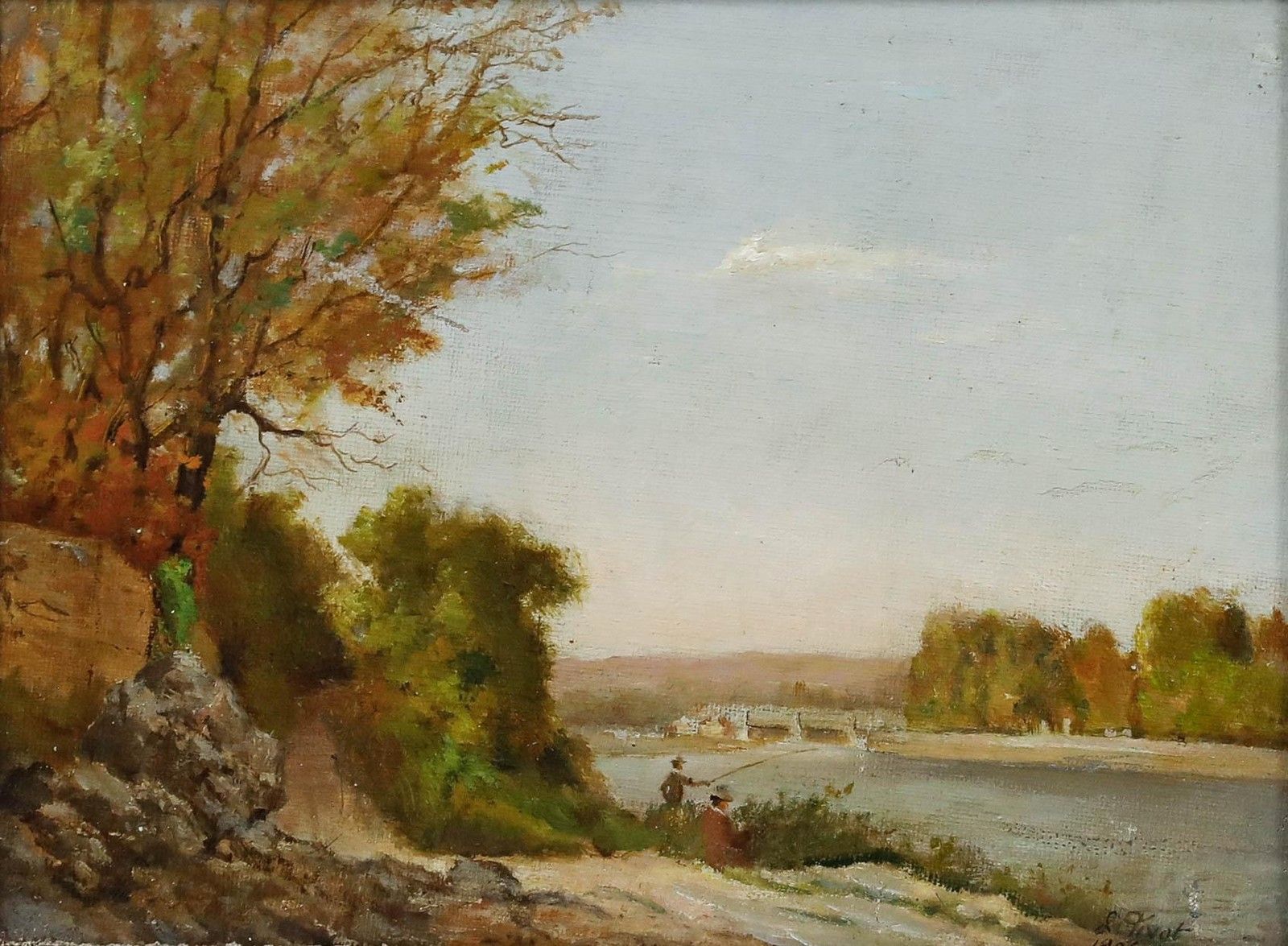 Louis Pivot Early 20th Century Oil, Fishing In Autumn photo furniture