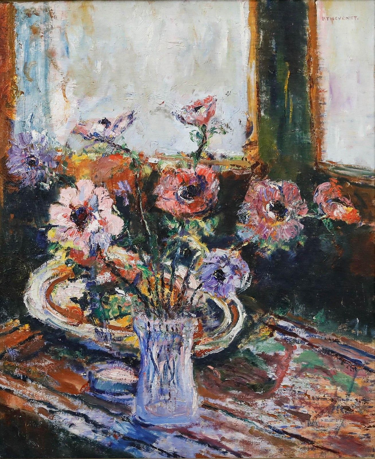 Pierre Thevenet (1870 1937) Early 20th Century Oil, Still Life With Poppies photo furniture