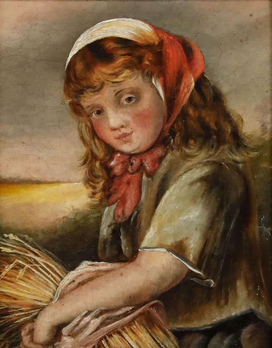 19th Century Oil Girl With A Wheat Sheaf photo furniture