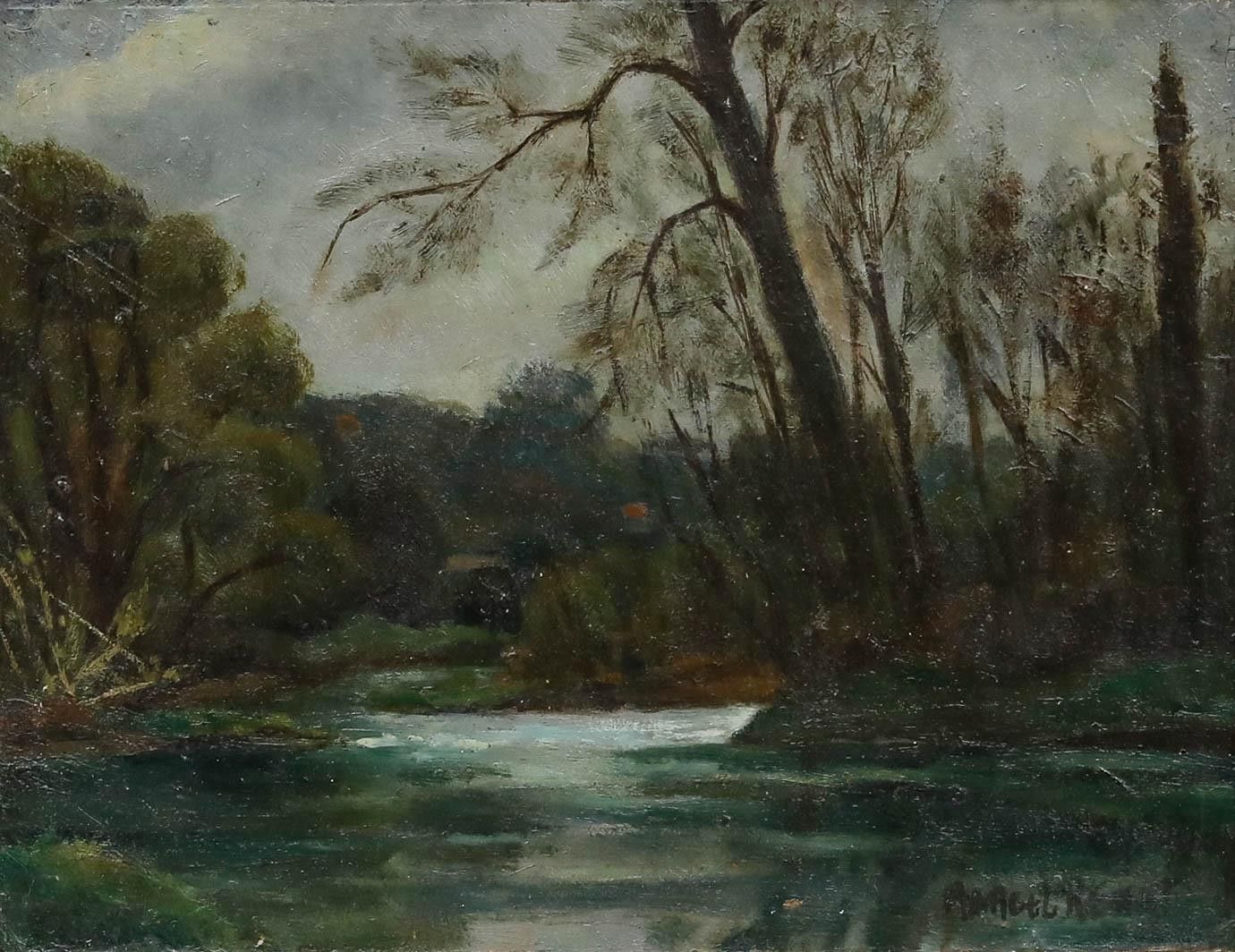 Marcel Renot (1896 1973) Mid 20th Century Oil, River Landscape photo furniture