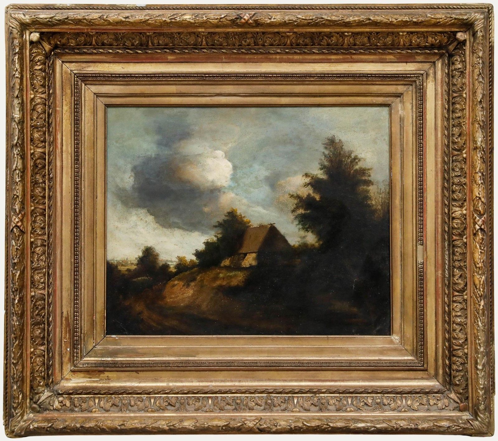 French School 19th Century Oil Cottage And Carriage