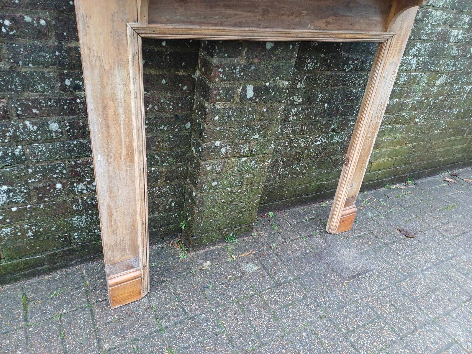1920s 1930s Stripped Pine Fire Surround With Oval Mirror Original Gesso Detail Distressed Finish Vintage Fireplace Mantel photo vinterior