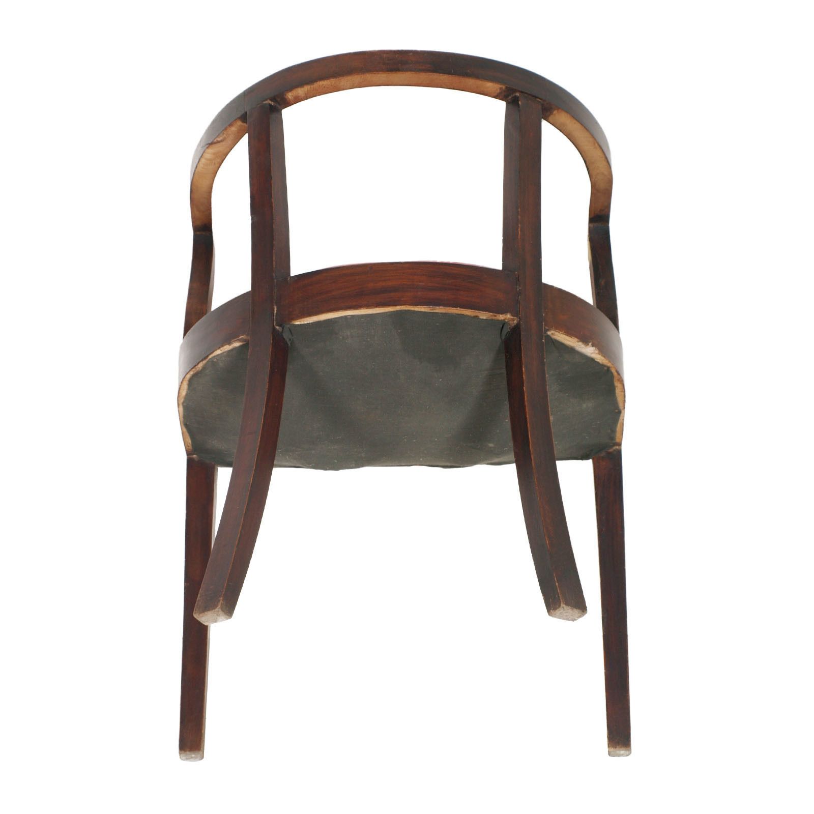 French 1920s Art Deco Armchair In Brown Walnut, Red Skin Color Jules Leleu Style photo furniture