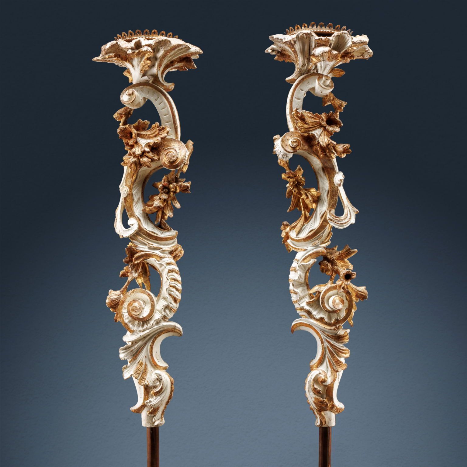 Pair Of Baroque Style Candle Holders Wood Italy 1750 Ca. photo furniture