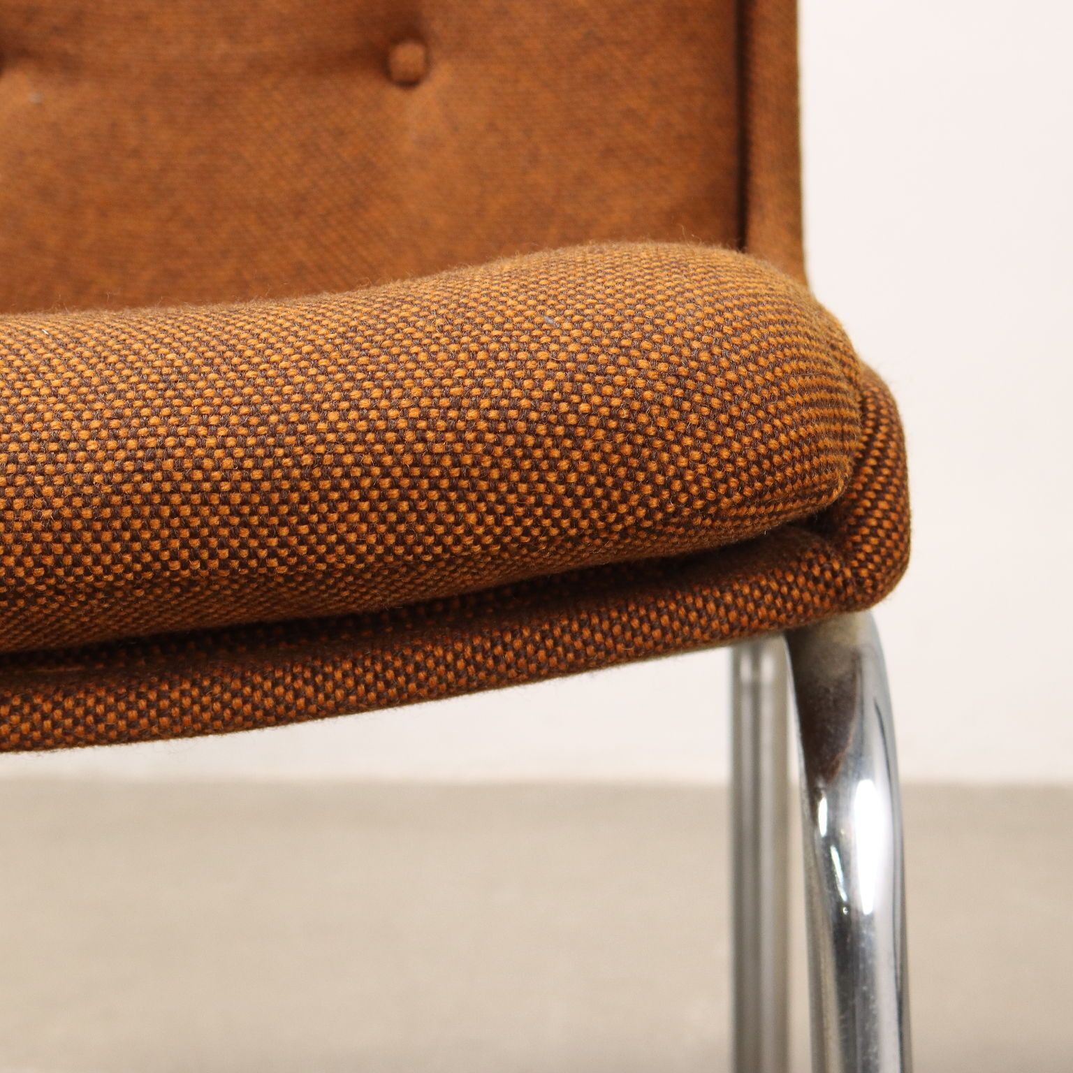 Group Of 5 Vintage 1970s Chairs Chromed Metal Fabric Italy photo 210.0