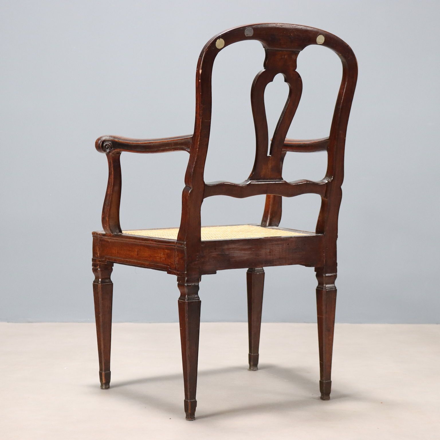 photo furniture Antique Armchair Walnut Caned Seat Italy XVIII Century