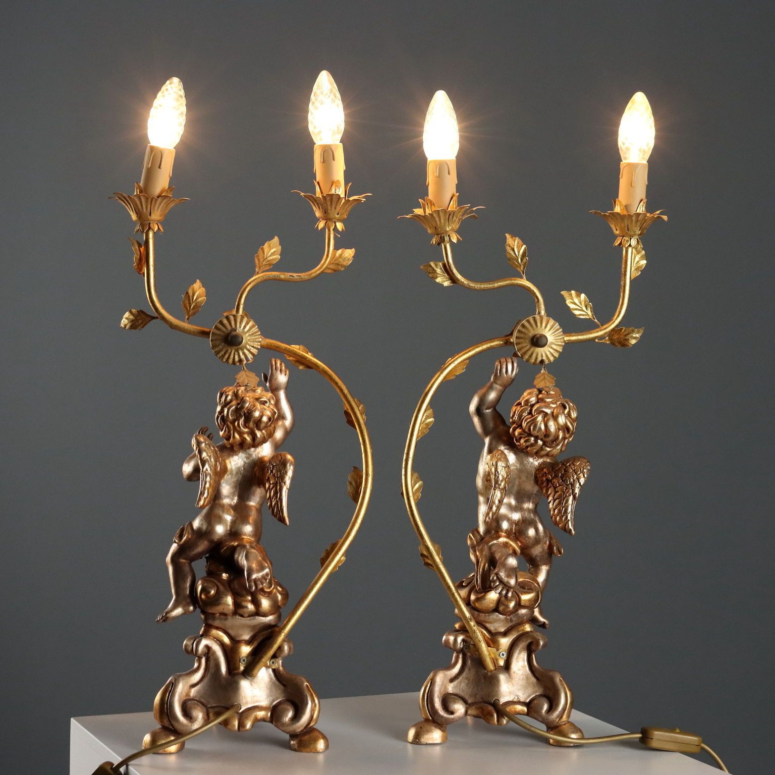 Antique Candelabra Gilded Carved Wood Italy XX Century photo vintage
