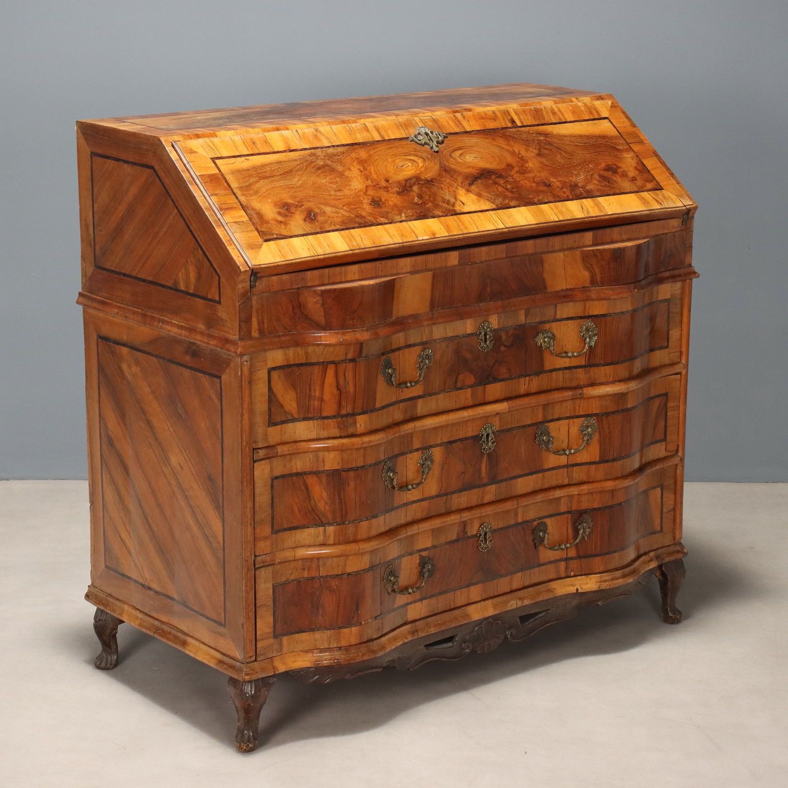 Baroque Flap Cabinet Walnut Bronze Italy XVIII Century
