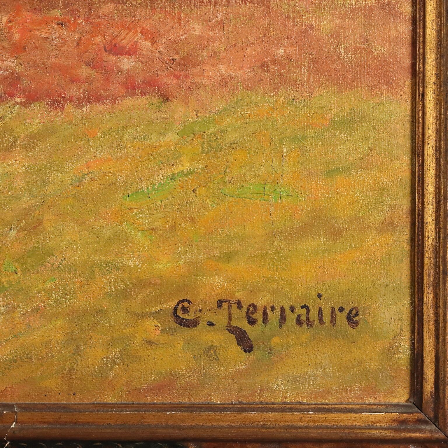 Antique Painting Signed Clovis Terraire Ploughing In Bugey '900 photo vintage