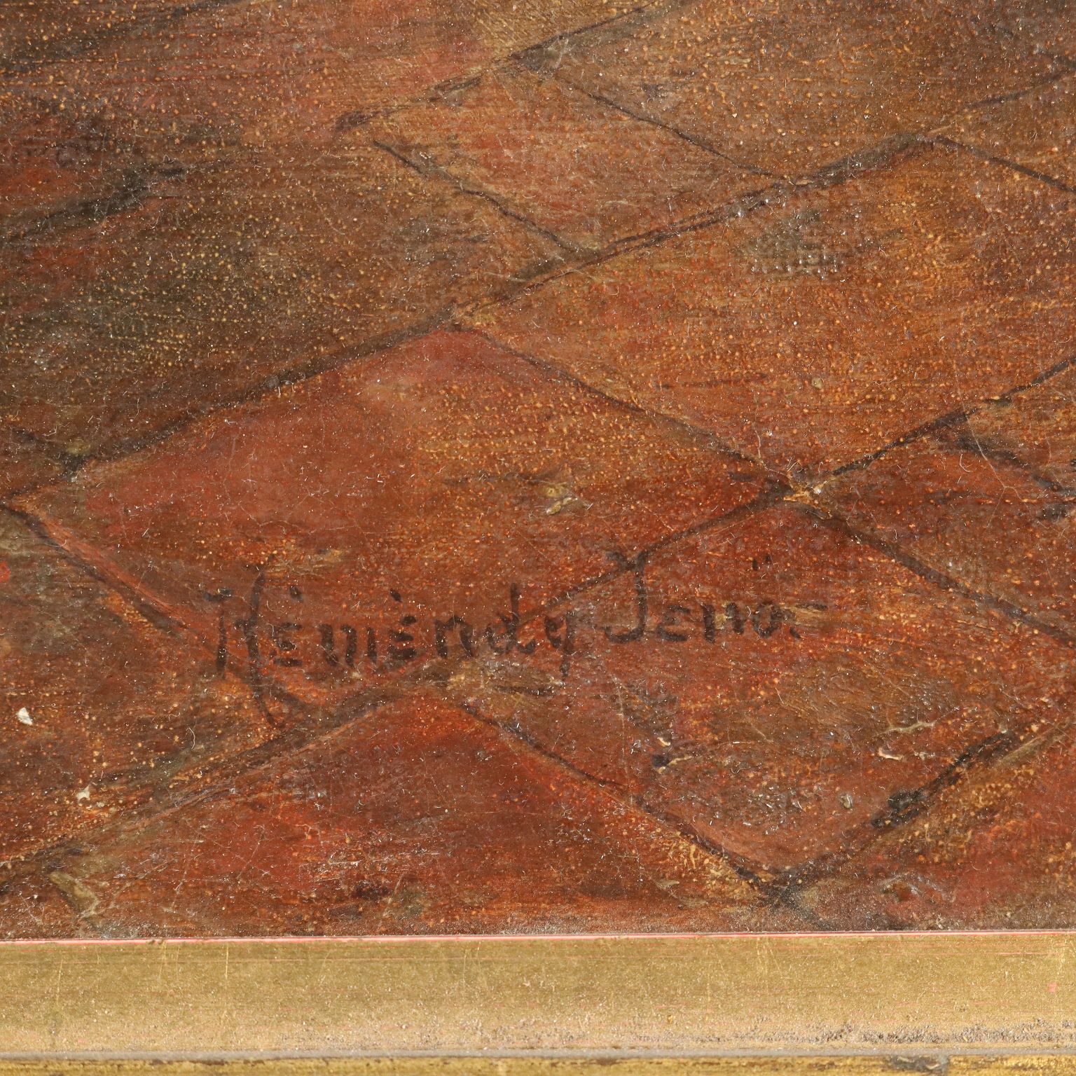 photo furniture Antique Painting Signed Jeno Chemendy Monk XIX Century