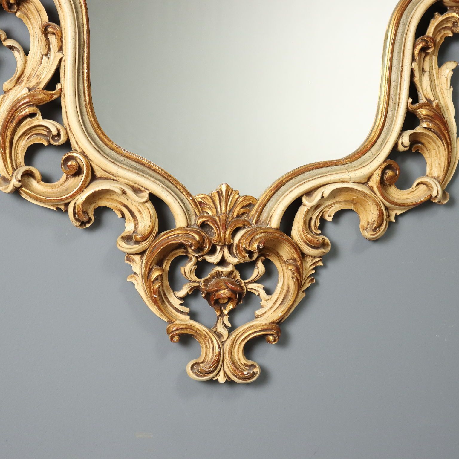 Antique Mirror Gilded Lacquered Wood Italy Early XX Century photo vinterior