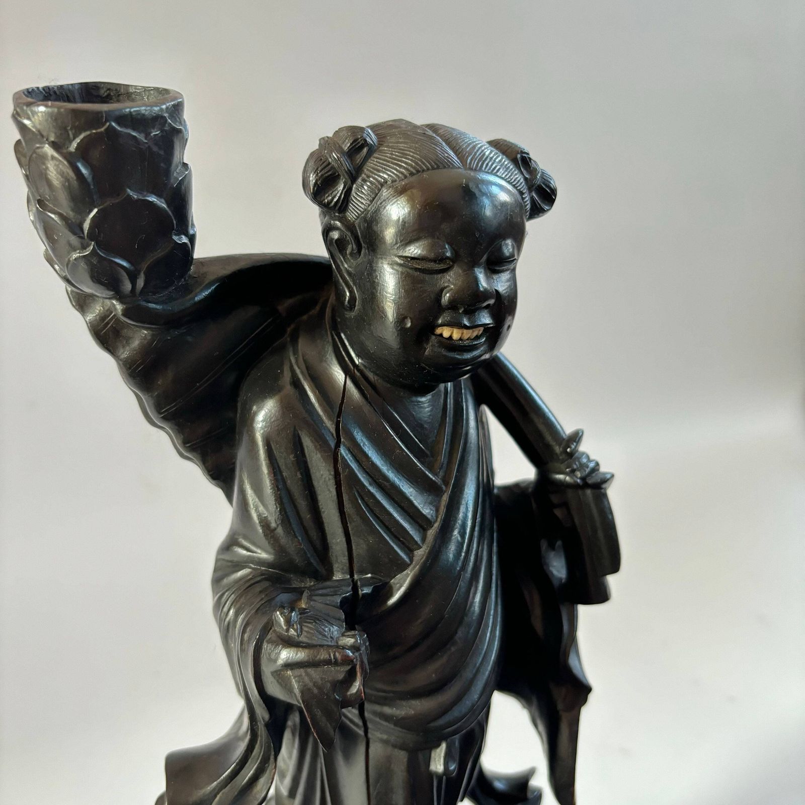 Antique Chinese Red Sandalwood Carved Immortal Figure With Bird photo furniture