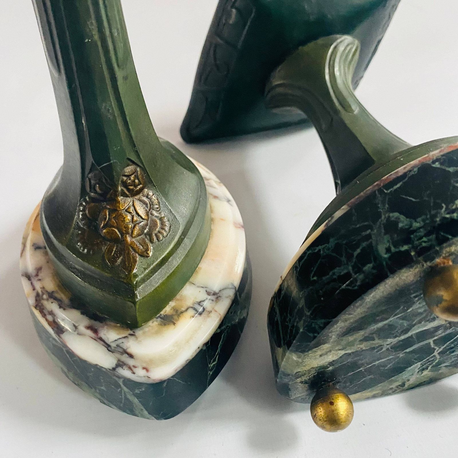 Antique French Bronze & Sienna Marble Cassolettes: Egyptian Hieroglyphs Fireplace Urns photo buy