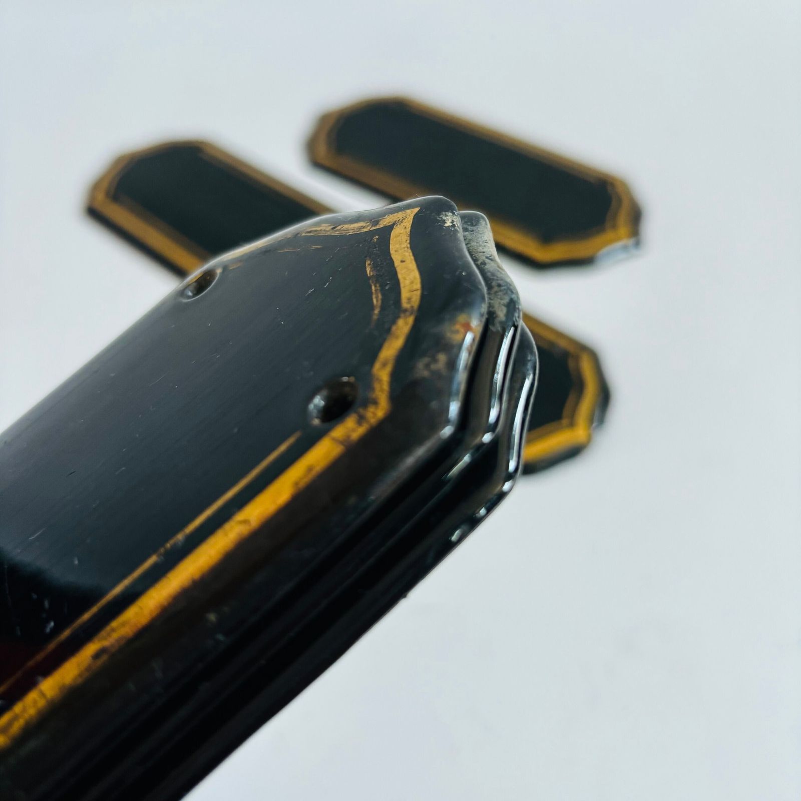 Antique 1920s Art Deco Finger Plates: Black Porcelain With Gold Line, Set Of 5 photo 89.0