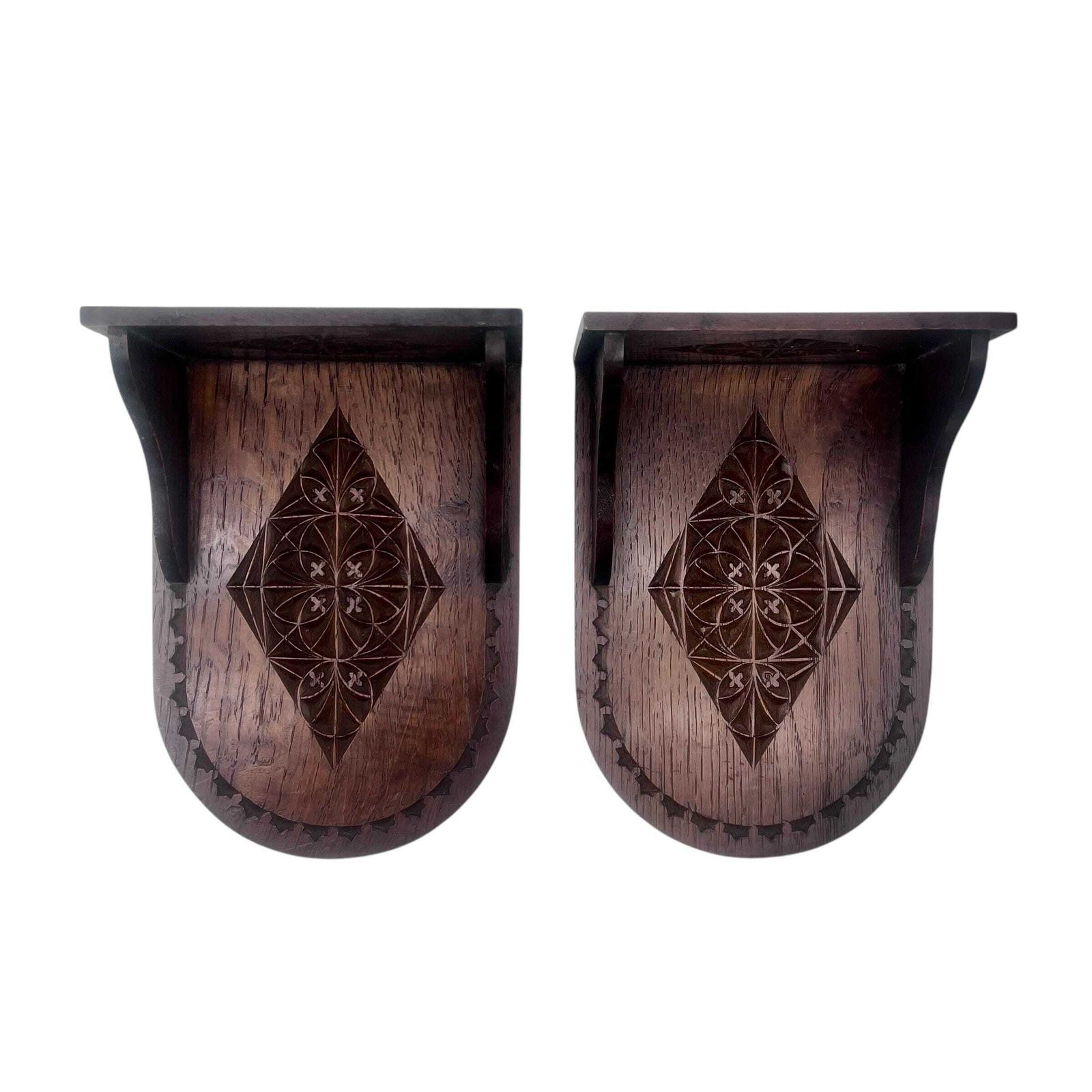 Vintage Pair Of 1940's Small Oak Plinths   Shelves   Display   Wall Hanging   Table Mounted   Home Decor