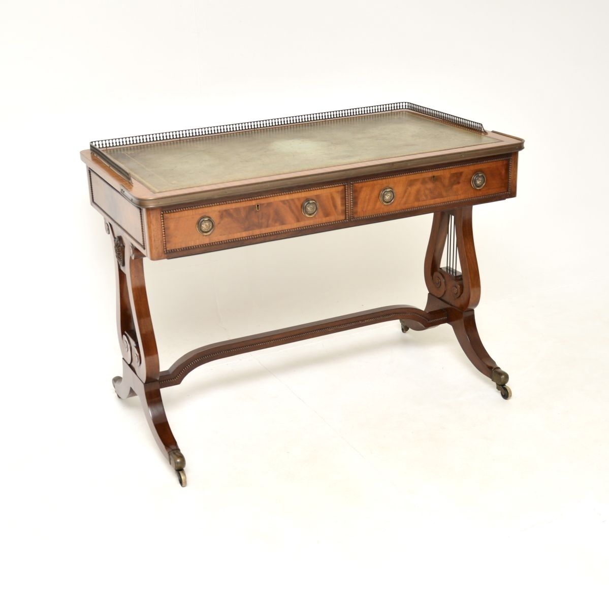 Antique Regency Style Mahogany Leather Top Desk / Writing Table