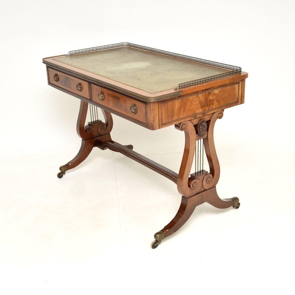 Furniture Antique Regency Style Mahogany Leather Top Desk / Writing Table photo