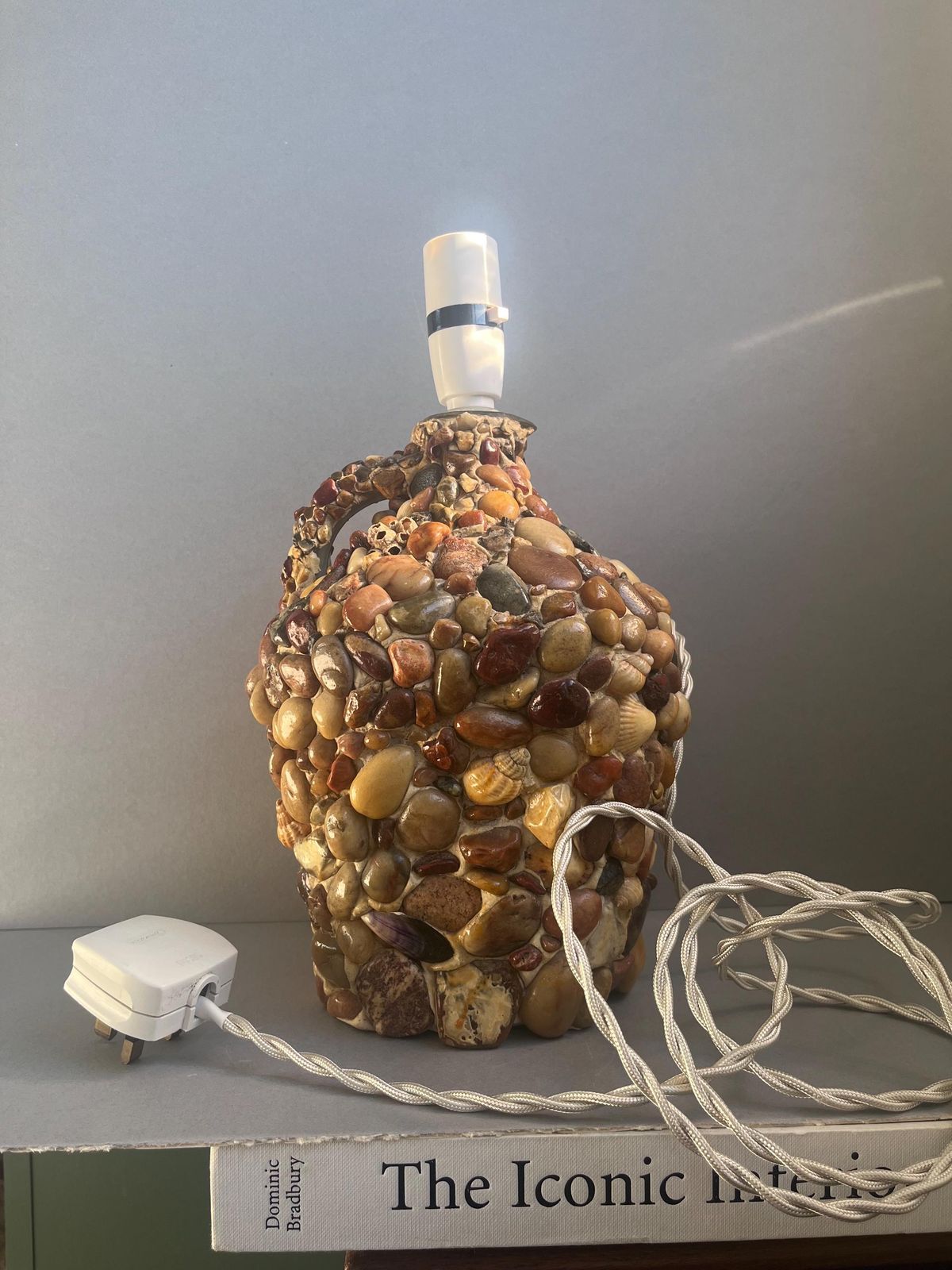 Lighting Vintage Shell And Pebble Table Lamp, Coastal Nautical Bottle Lamp, 1970s Folk Art Seaside Decor, Rewired & Pat Tested, Boho Beach House photo