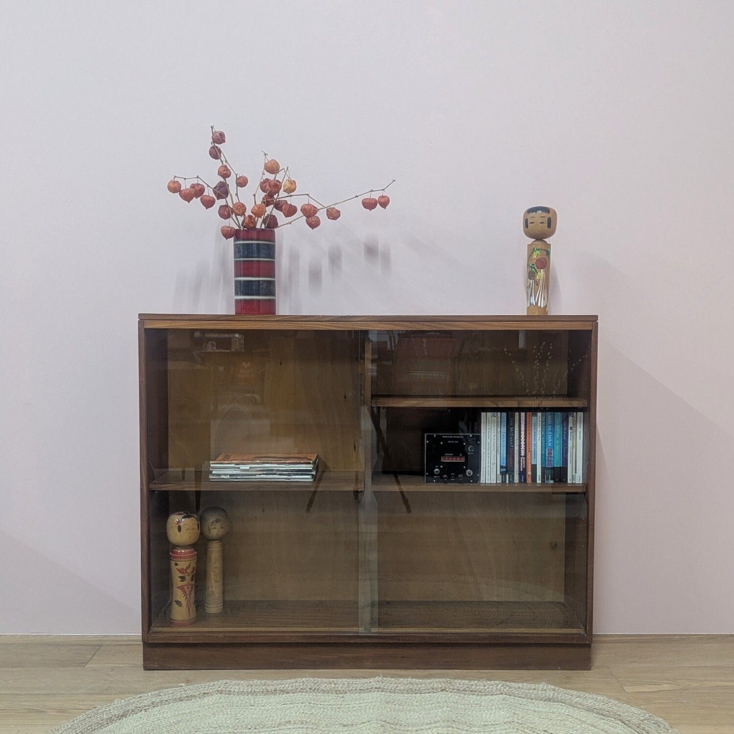 Large Vintage 1960s British Teak Glazed Bookcase