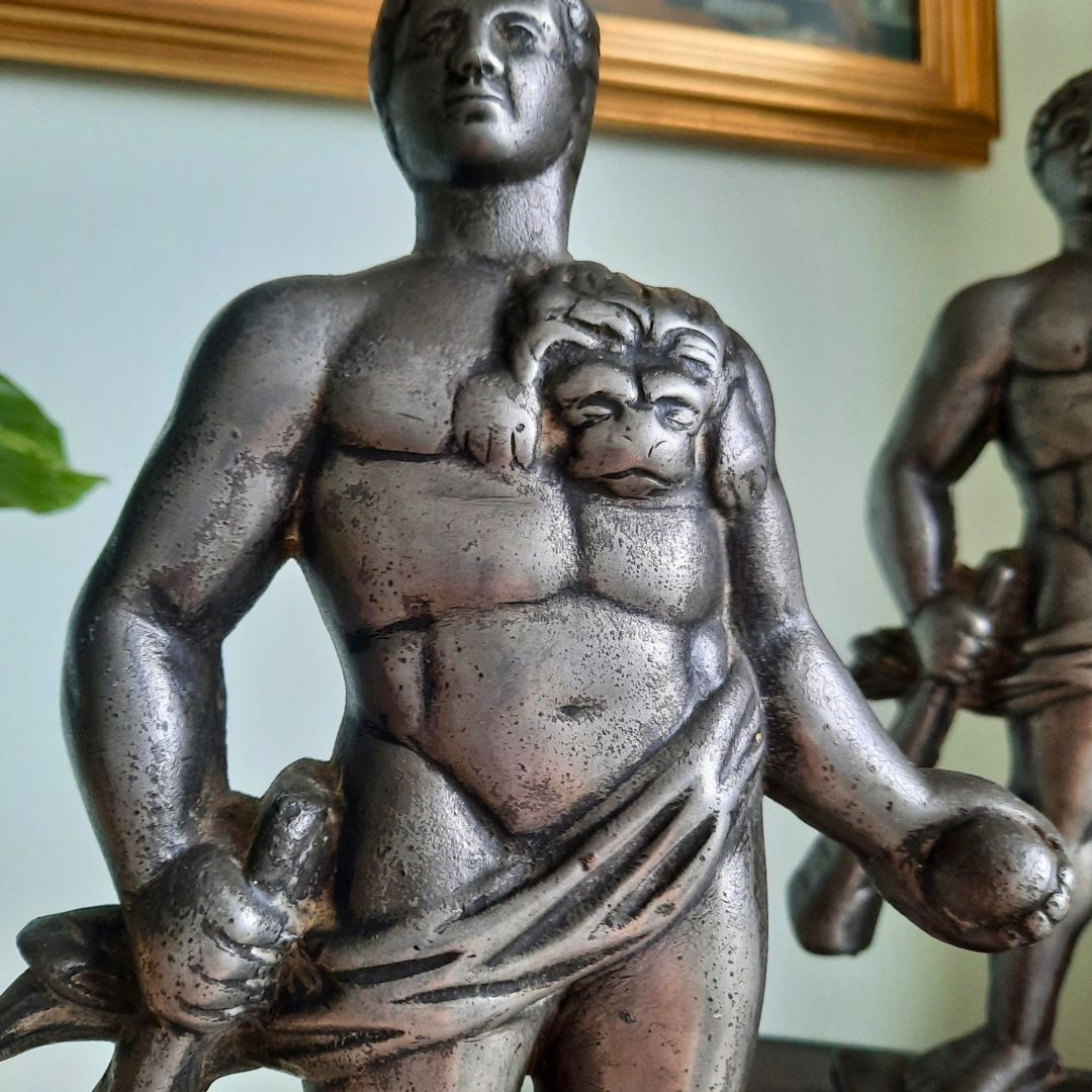 photo vinterior Antique Metal Cast Figures Of Hercules From The Tampion Big Guns Of Hms Hercules Mounted On Bakelite Bases , Antique Ship's Memorabilia