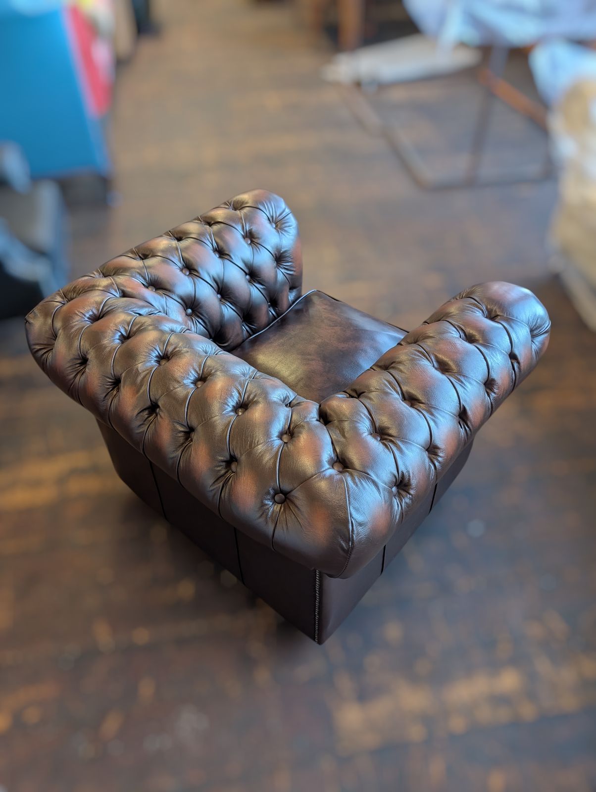 Classic Chesterfield Club Chair In Antique Brown Leather. New Stock! photo furniture