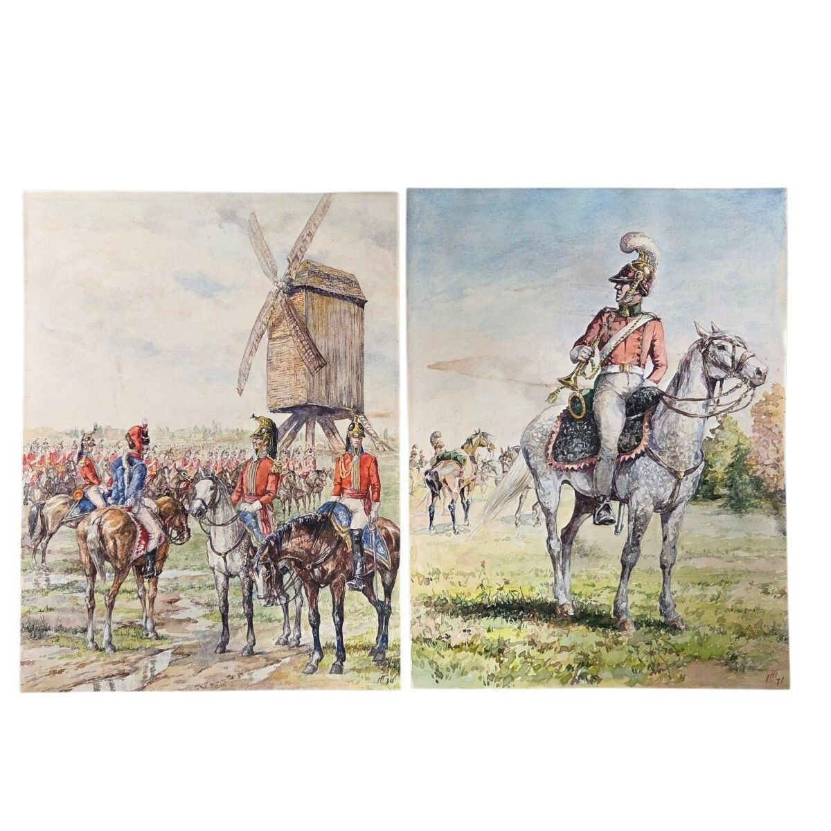 Georges Toumasov (XXe siècle) Paire d'aquarelles napoléoniennes.