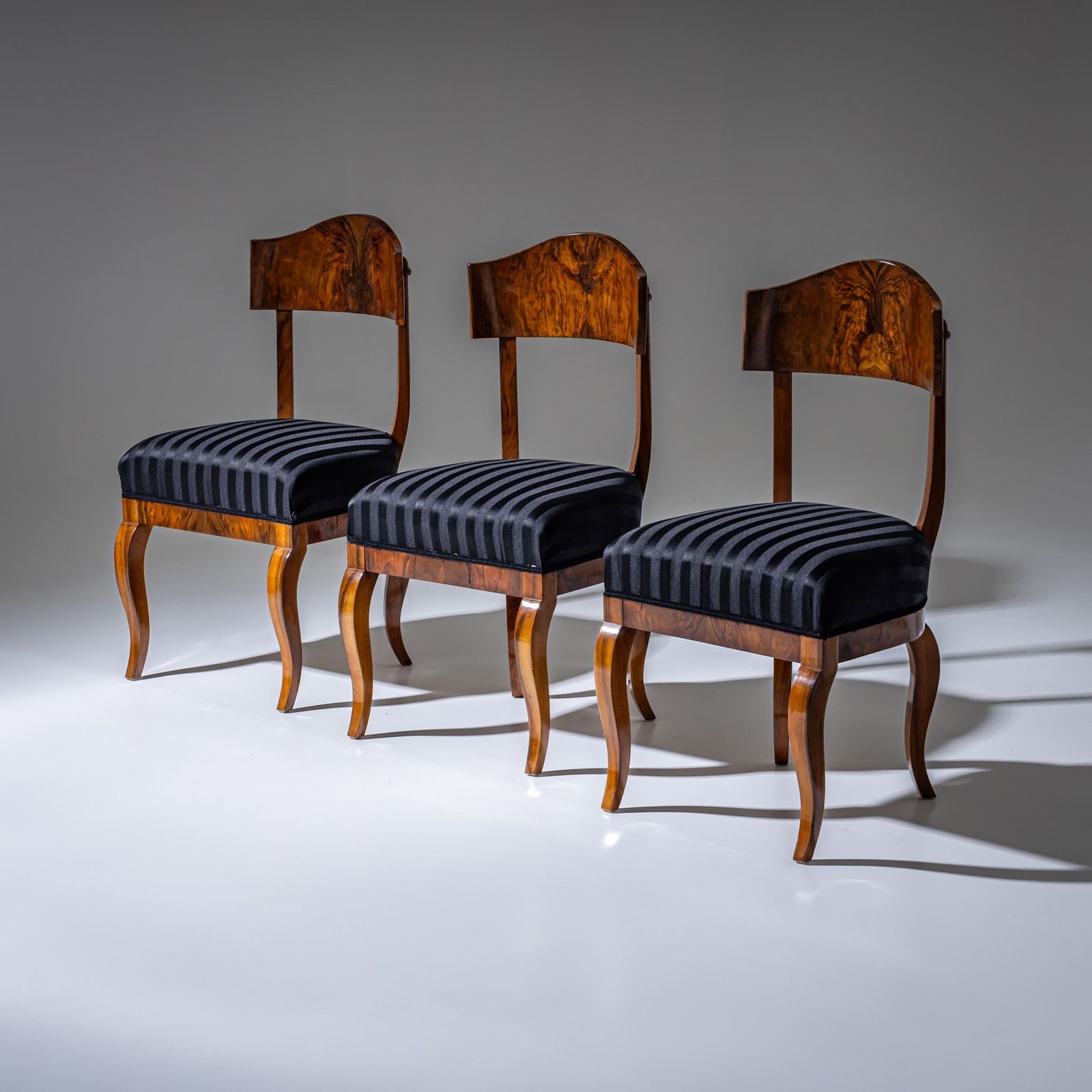 Set Of Five Biedermeier Shovel Back Chairs In Walnut, Circa 1830 photo for sale