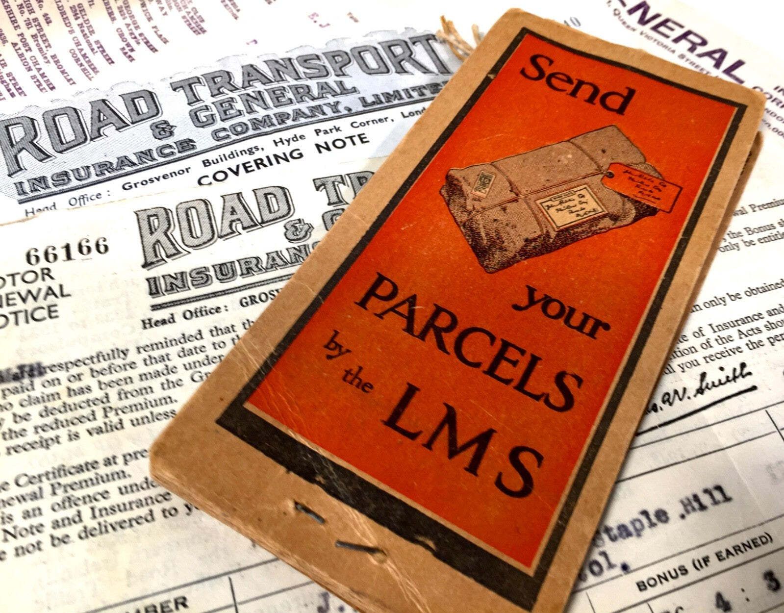 photo vinterior Antique Advertising Wooden Leaflet Holder Road Transport & General Insurance